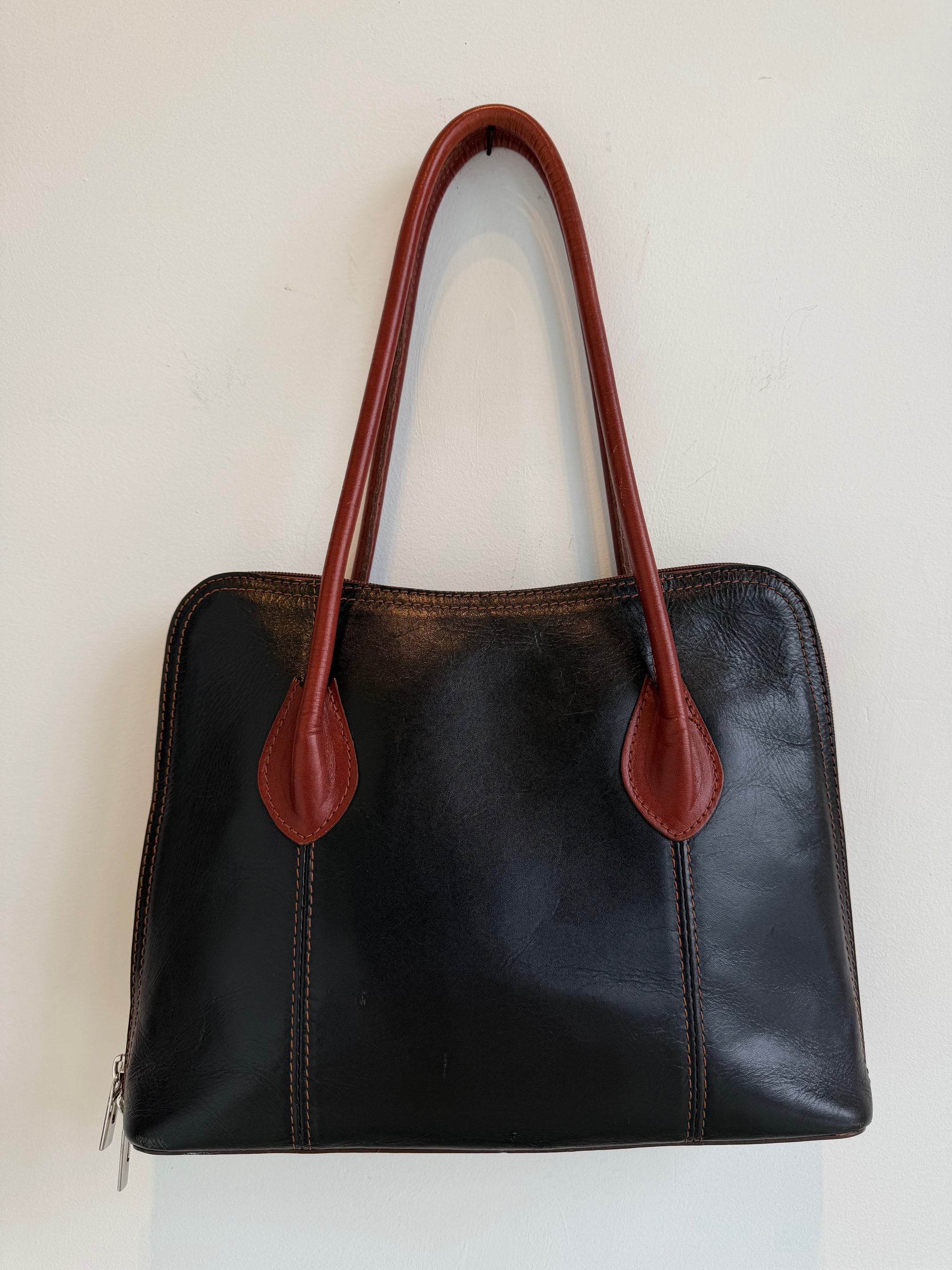 Vintage Italian Two-Tone Leather Shoulder Bag