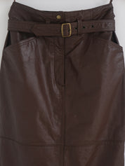 Vintage Belted Leather Midi Skirt