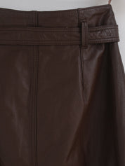 Vintage Belted Leather Midi Skirt