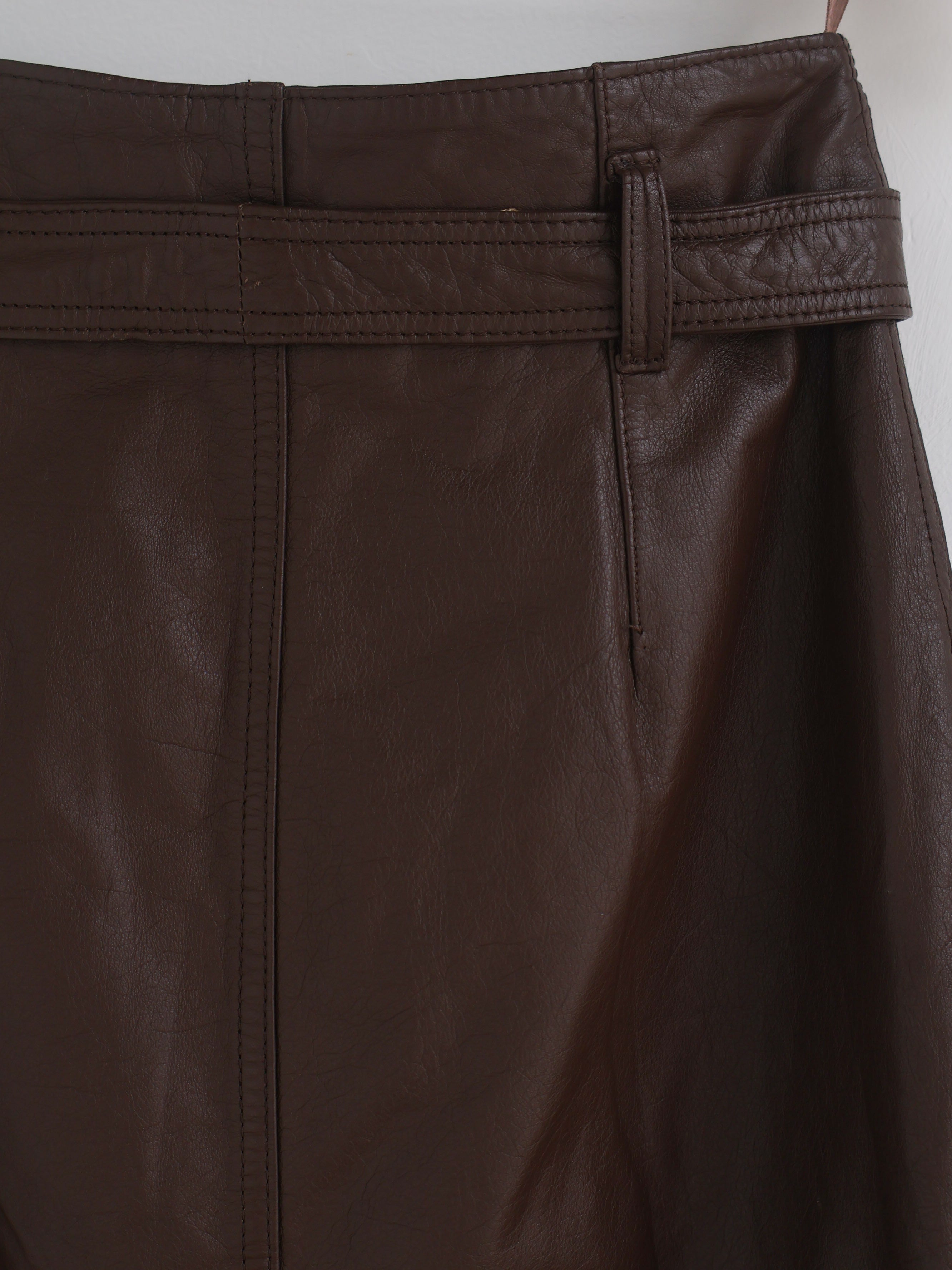 Vintage Belted Leather Midi Skirt