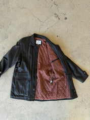 Vintage Bill Blass Mens Black Leather Coat w/ Shearling Collar