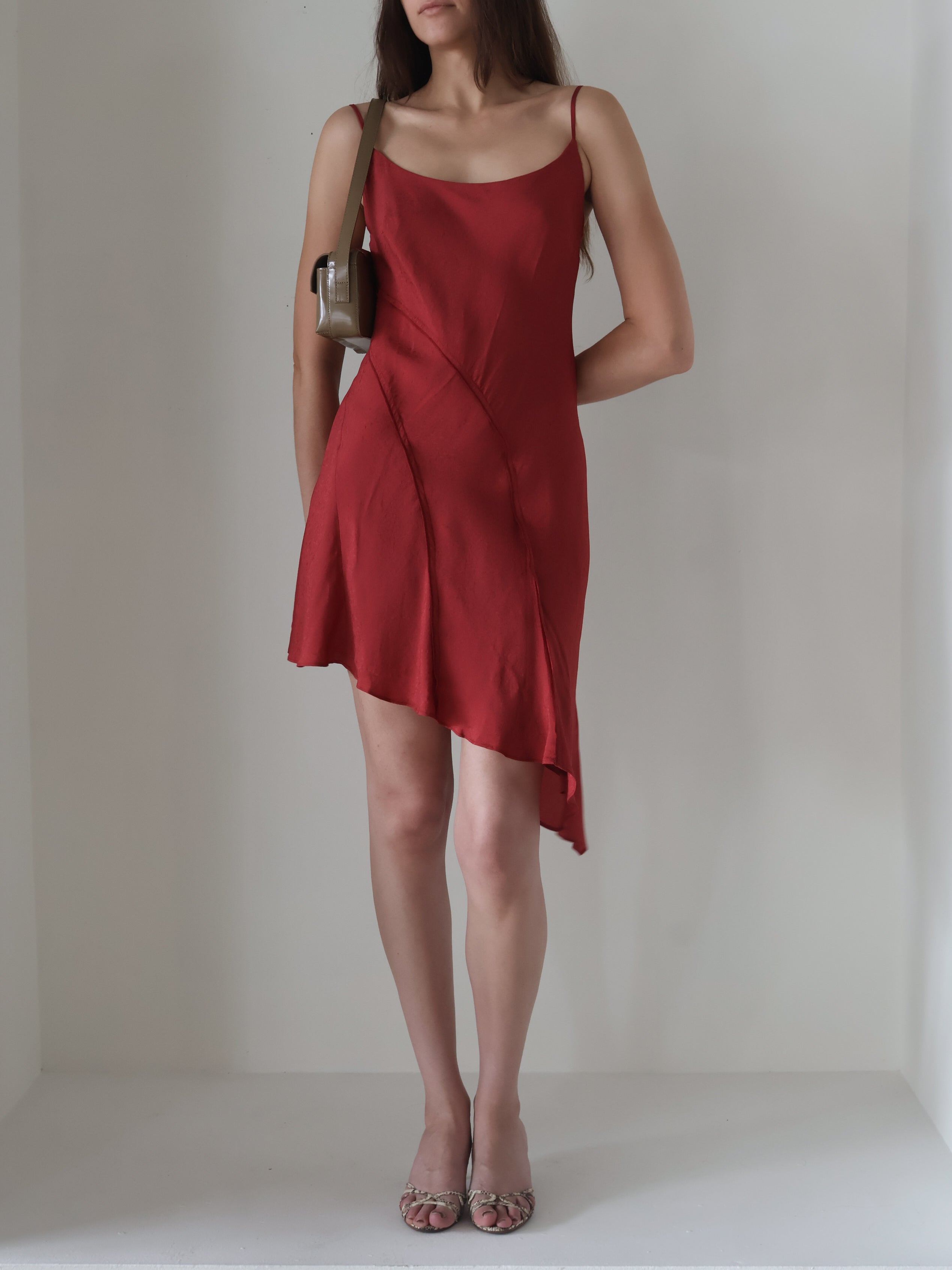 Deep Red Asymmetrical Chelsie Dress