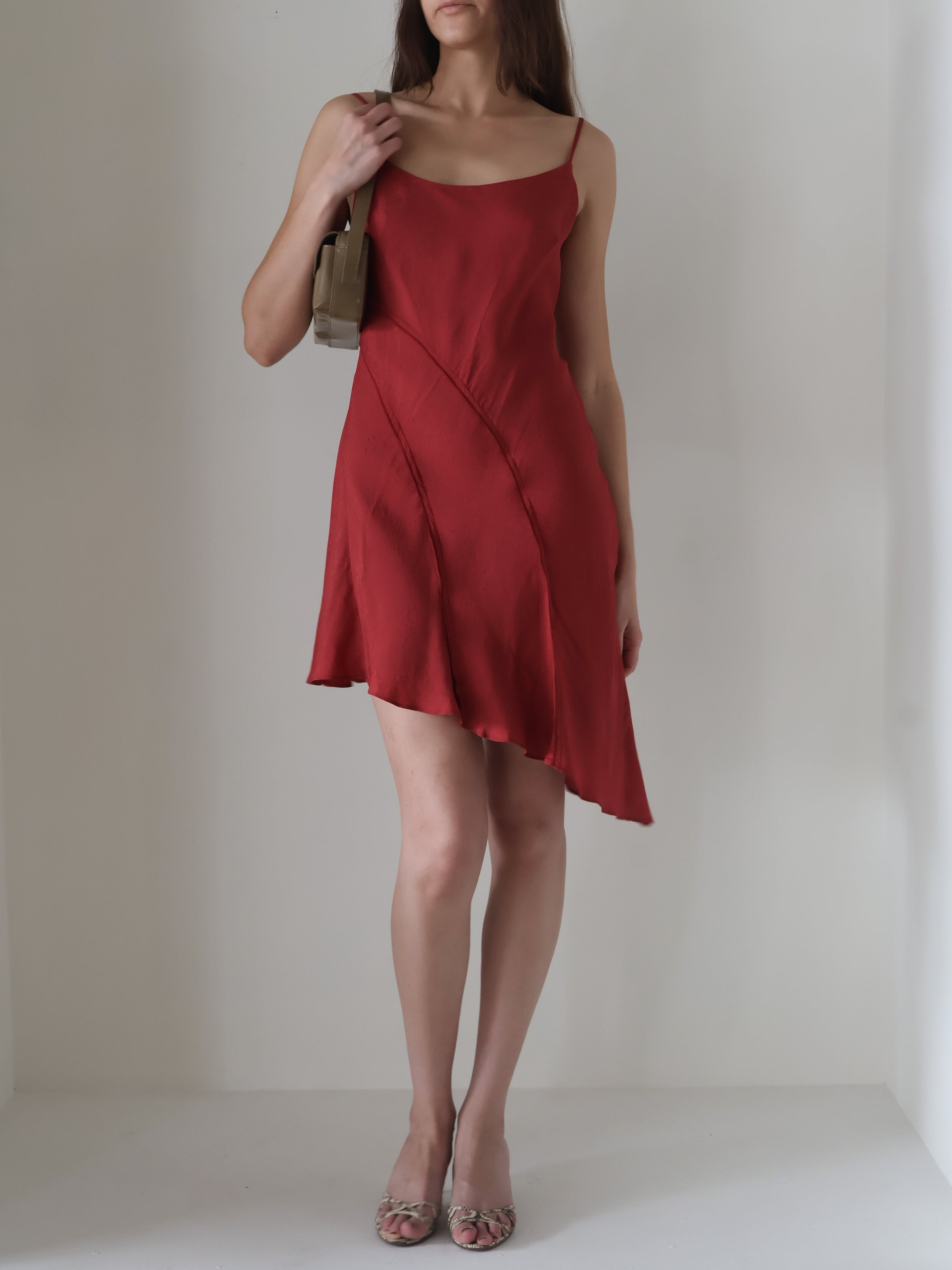 Deep Red Asymmetrical Chelsie Dress