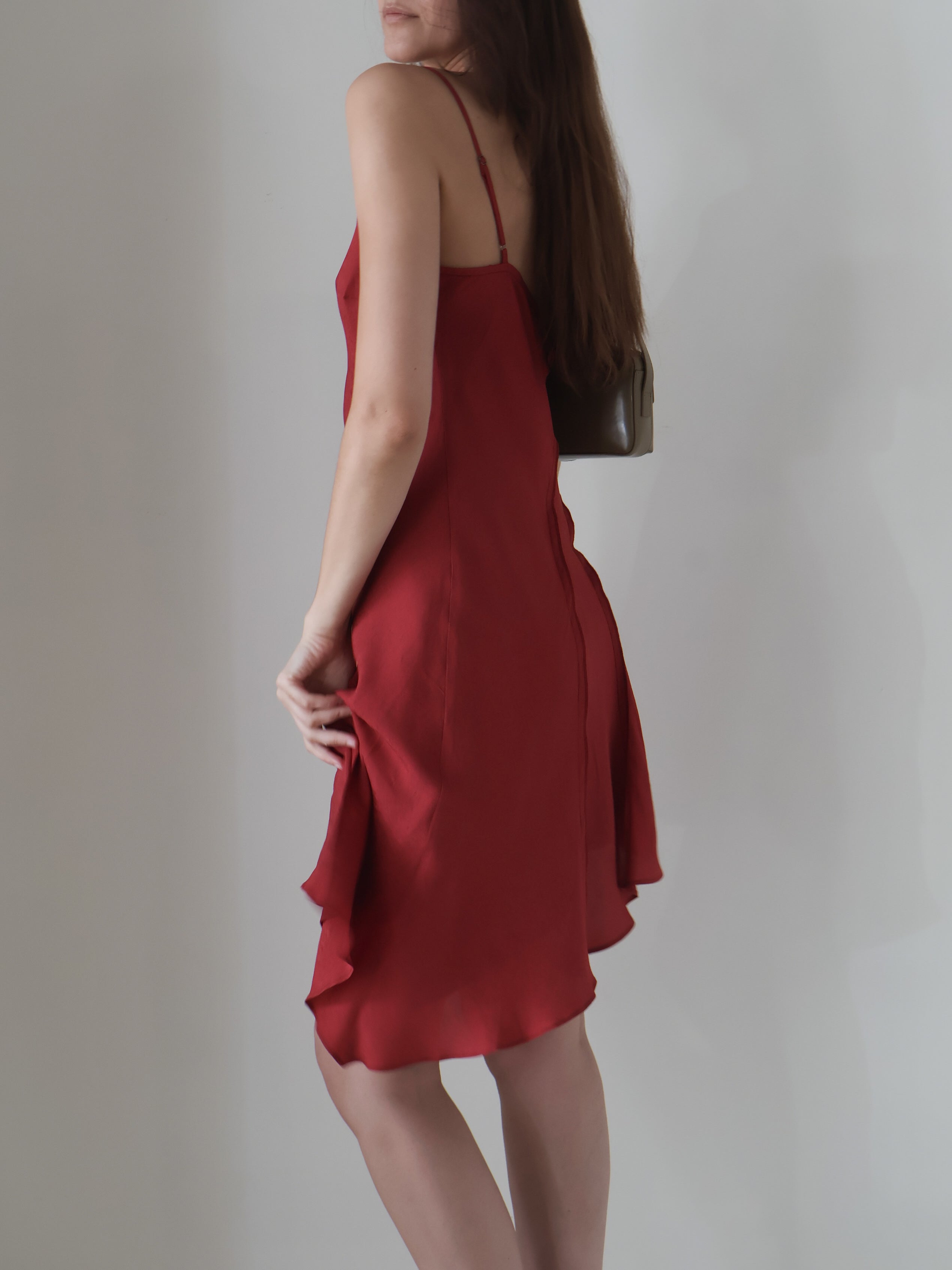 Deep Red Asymmetrical Chelsie Dress
