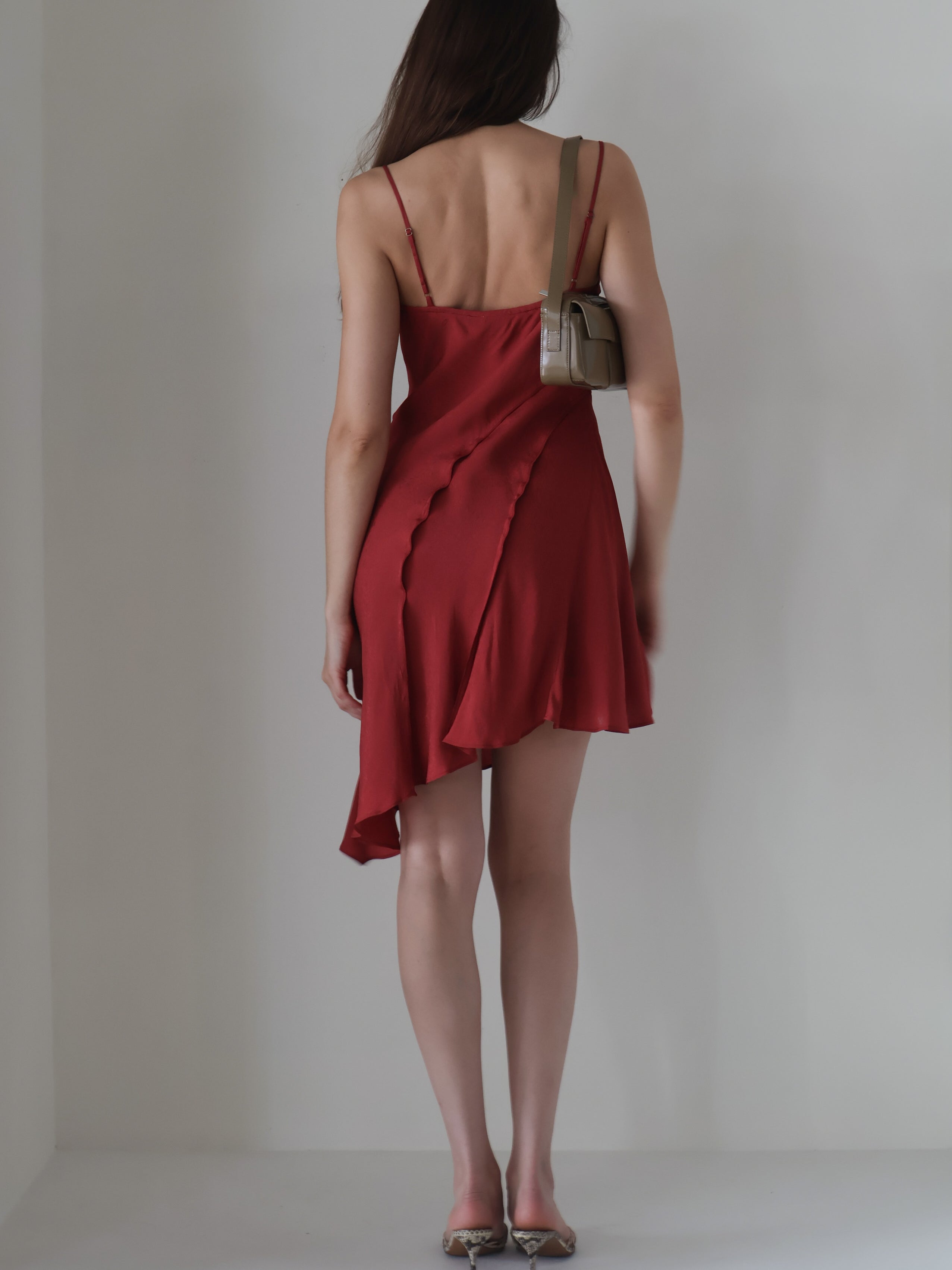 Deep Red Asymmetrical Chelsie Dress