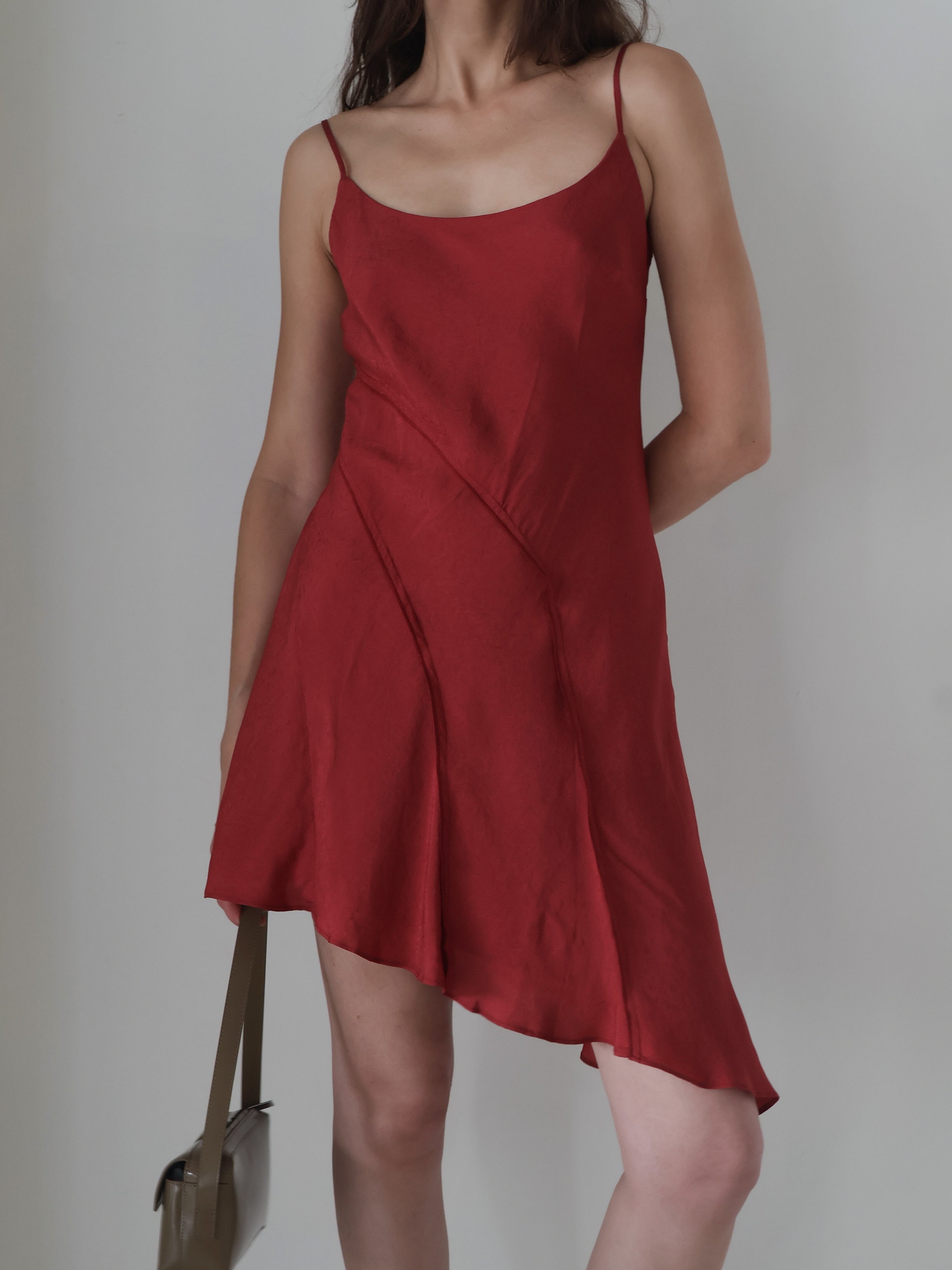 Deep Red Asymmetrical Chelsie Dress