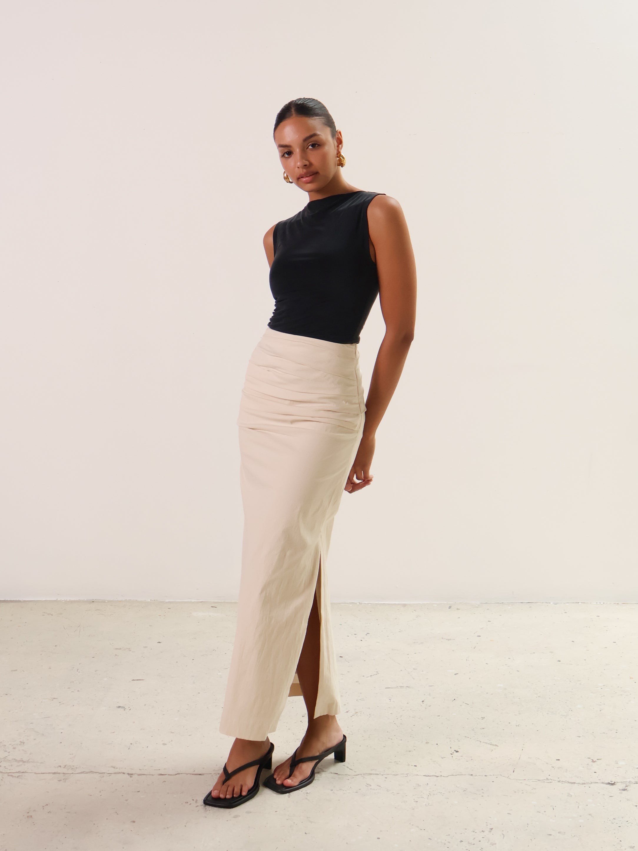 Sovere Sand Emara Pleated Midi Skirt