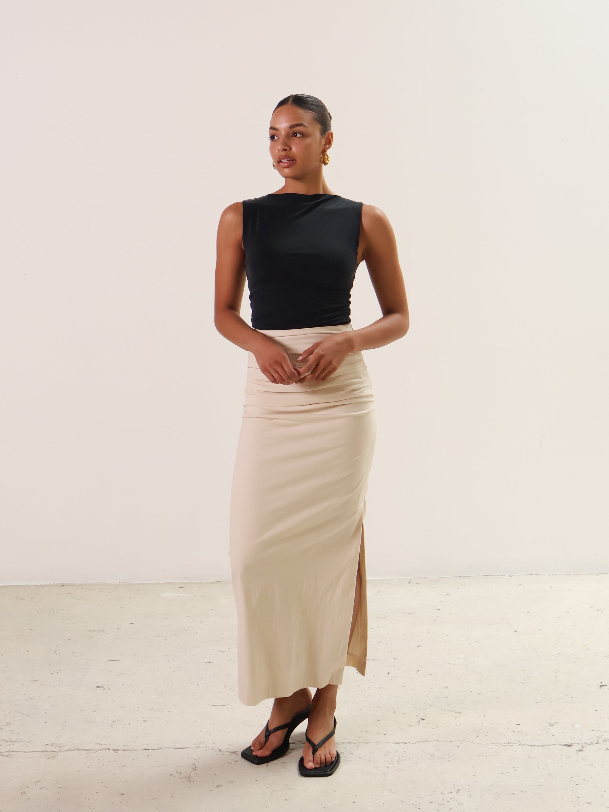 Sovere Sand Emara Pleated Midi Skirt