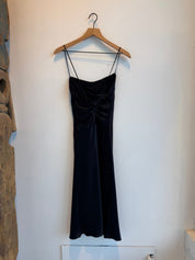 Vintage Black Silk Keyhole Midi Dress