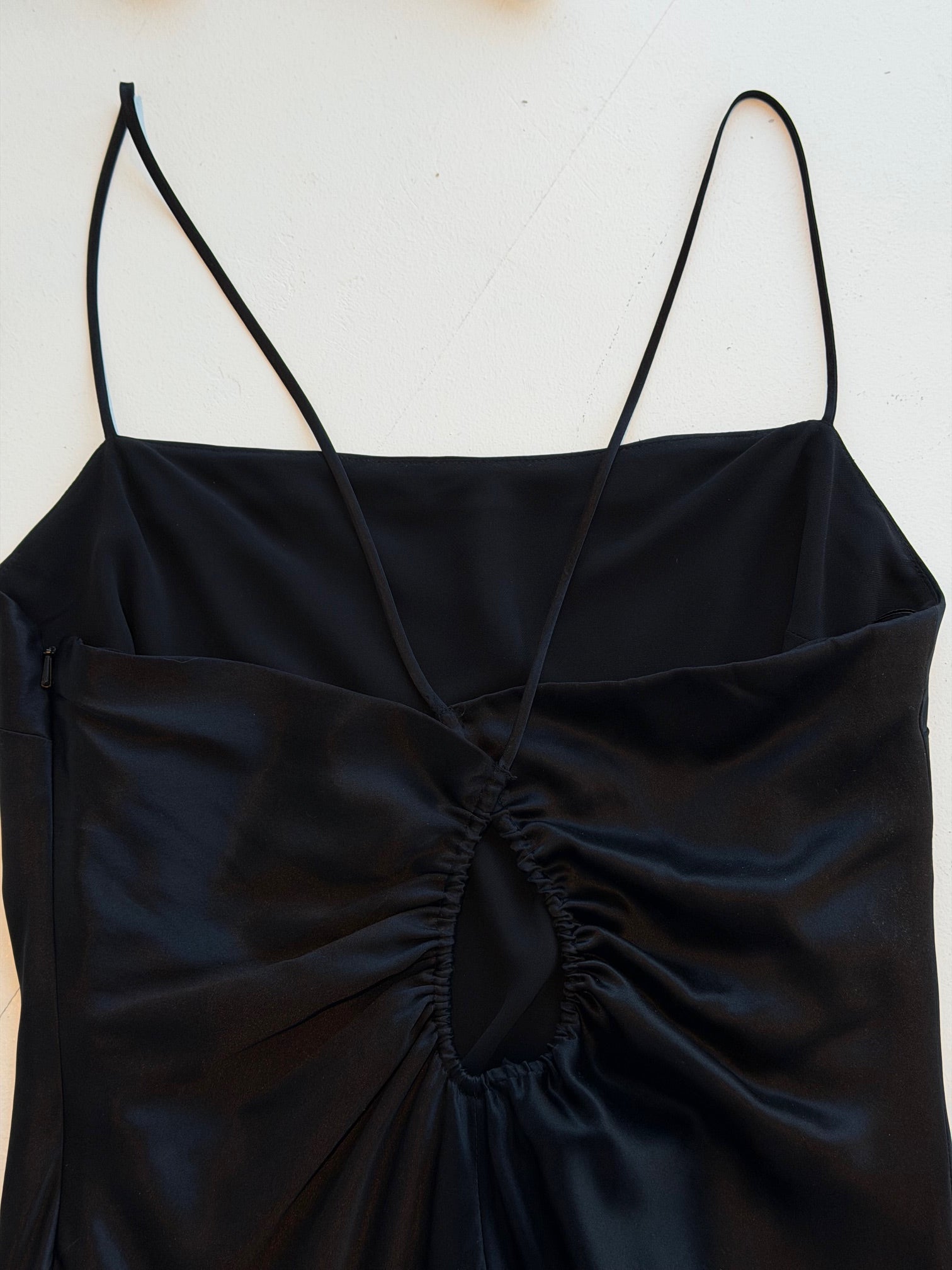 Vintage Black Silk Keyhole Midi Dress