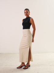 Sovere Sand Emara Pleated Midi Skirt