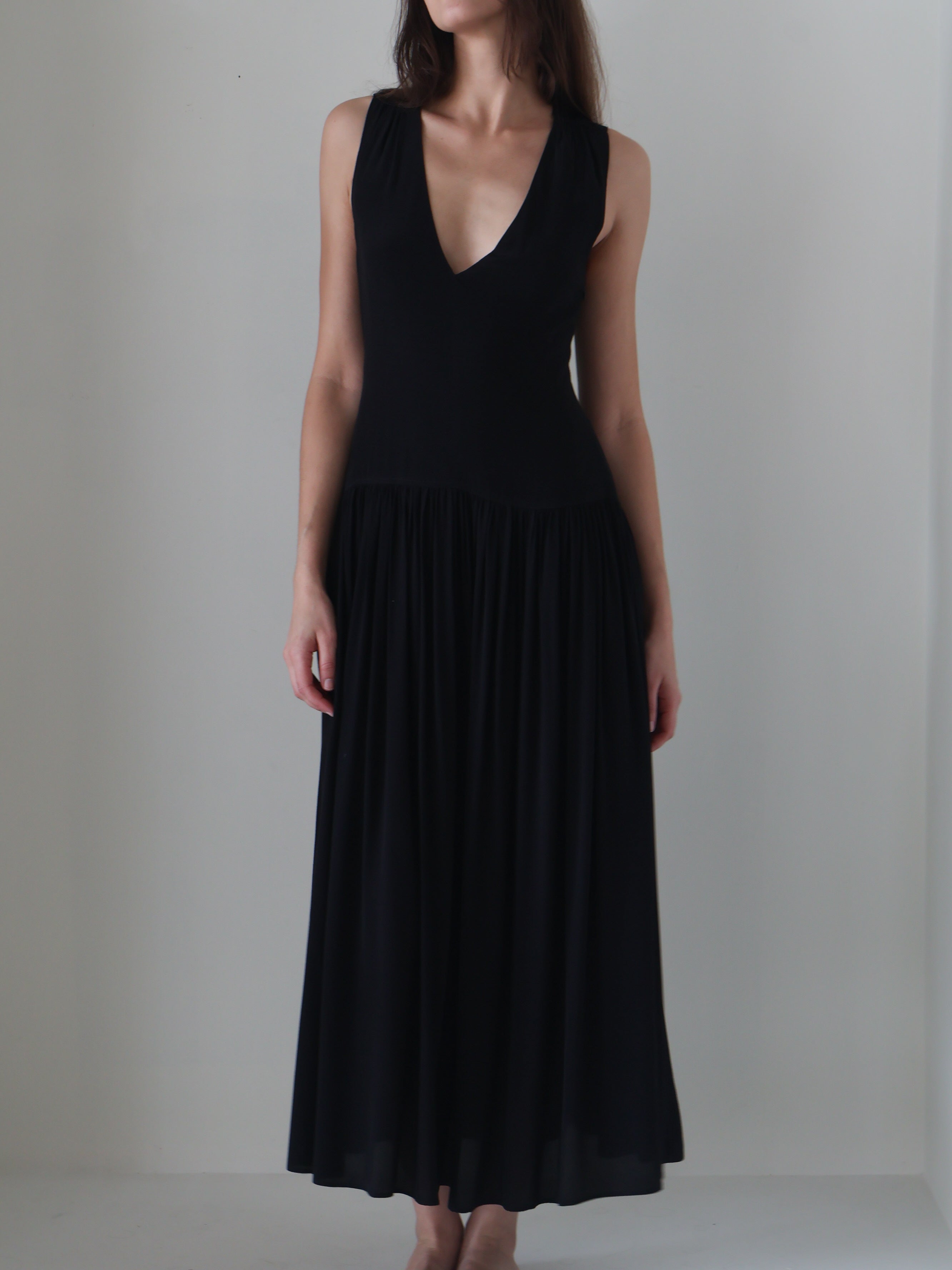 Rue Sophie Black Gisele Deep-V Maxi Dress