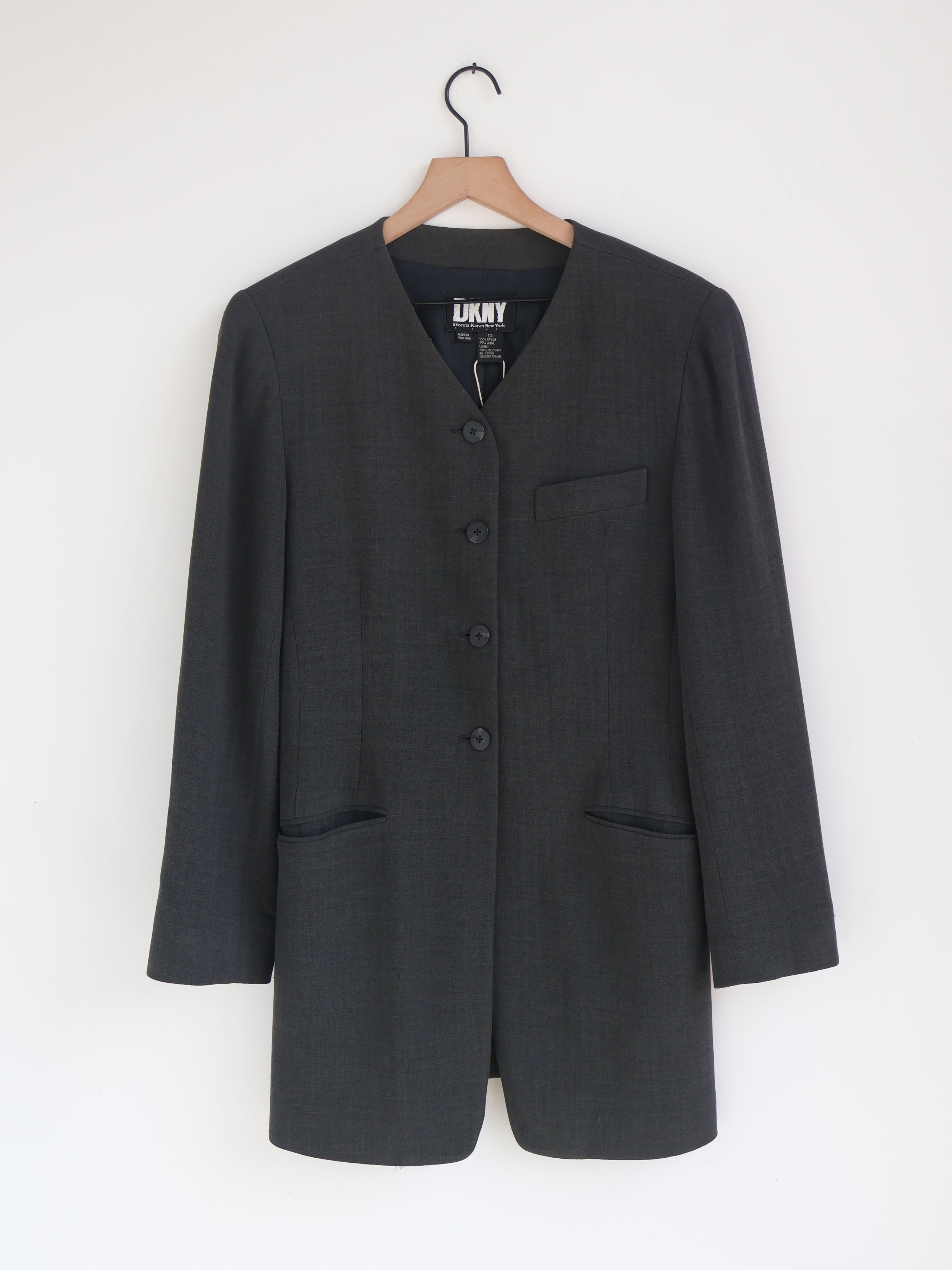 Vintage DKNY Charcoal Collarless Blazer