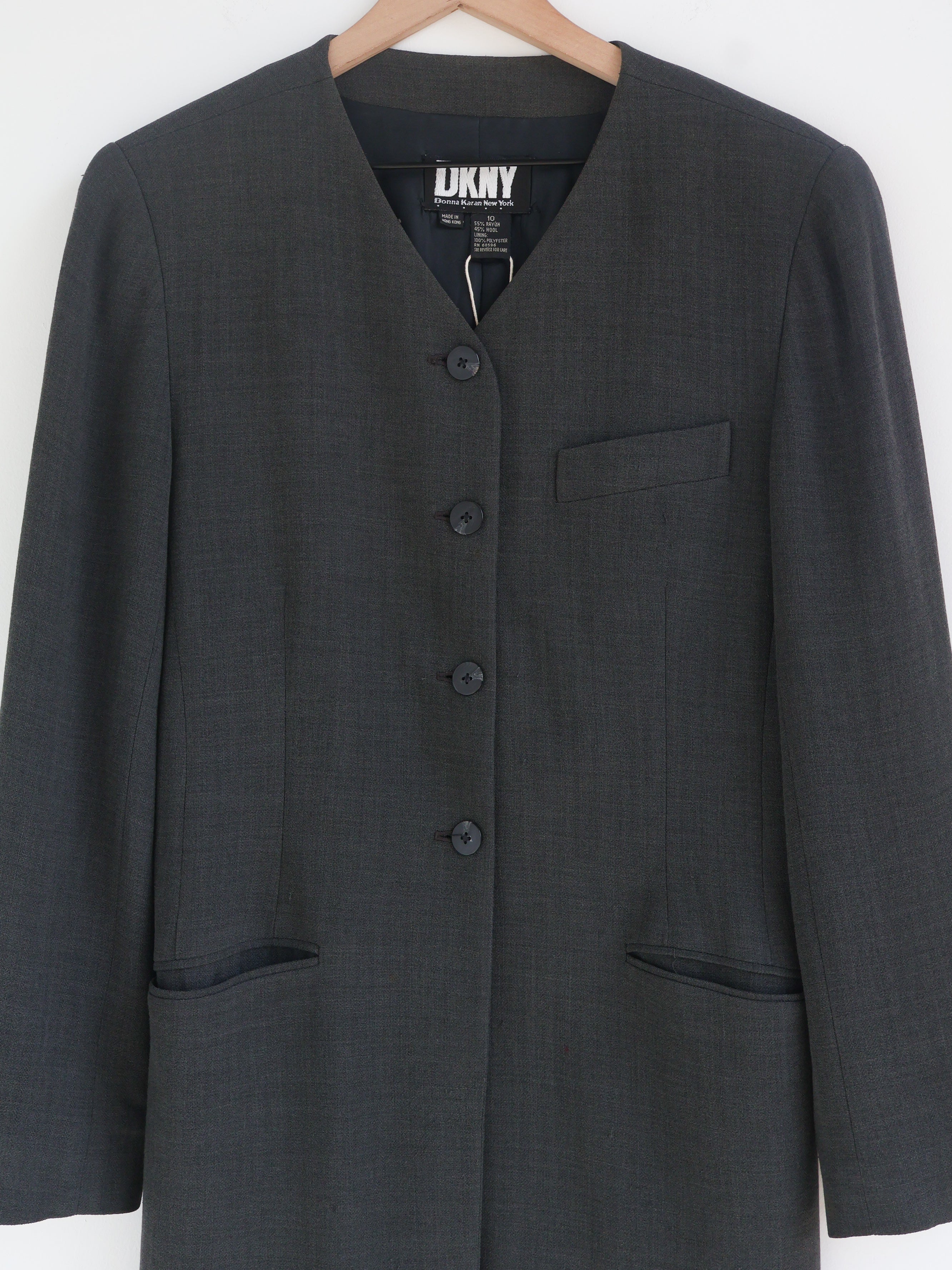 Vintage DKNY Charcoal Collarless Blazer