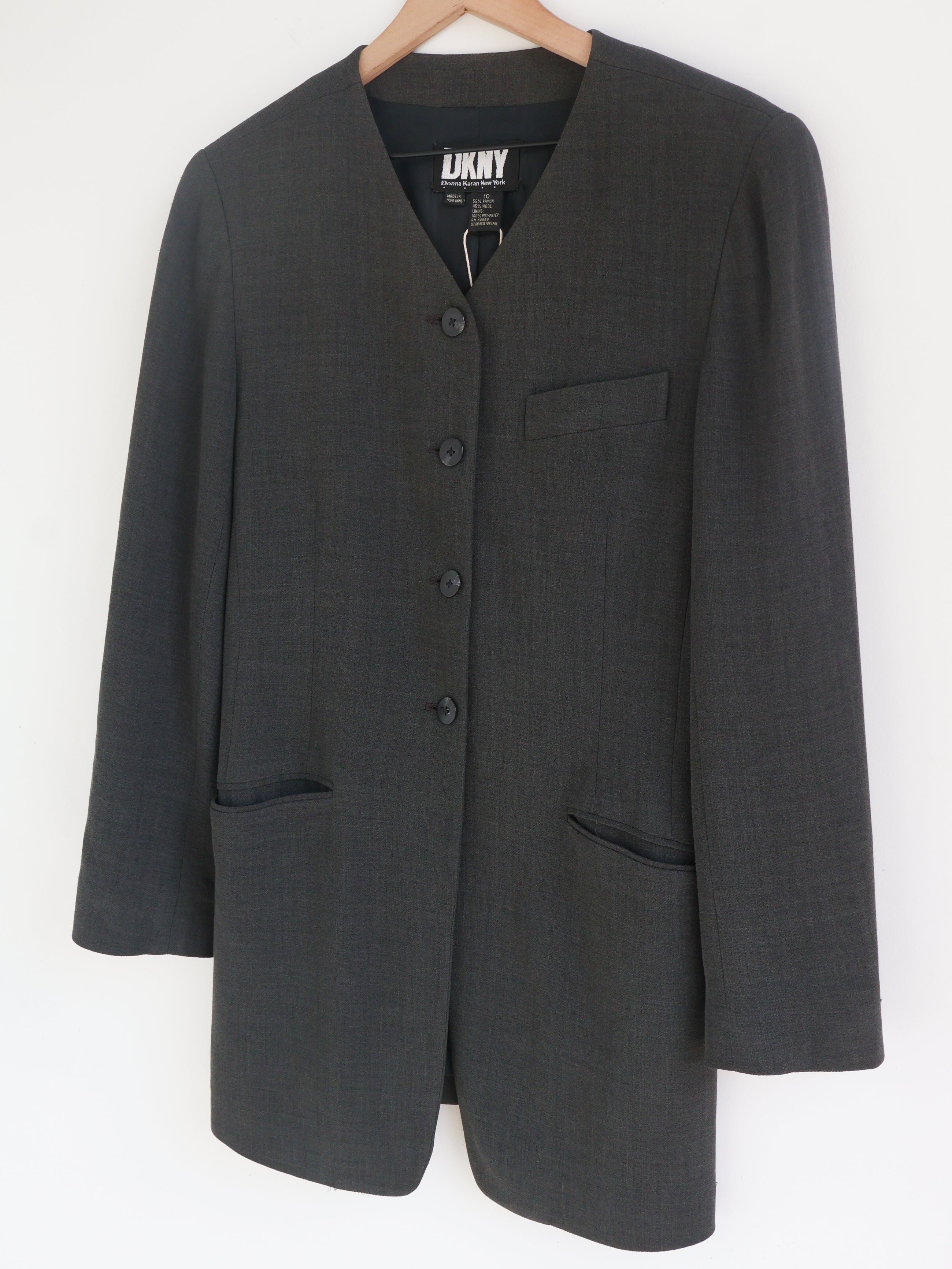 Vintage DKNY Charcoal Collarless Blazer