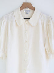 Vintage Ivory Linen Peter Pan Collar Blouse