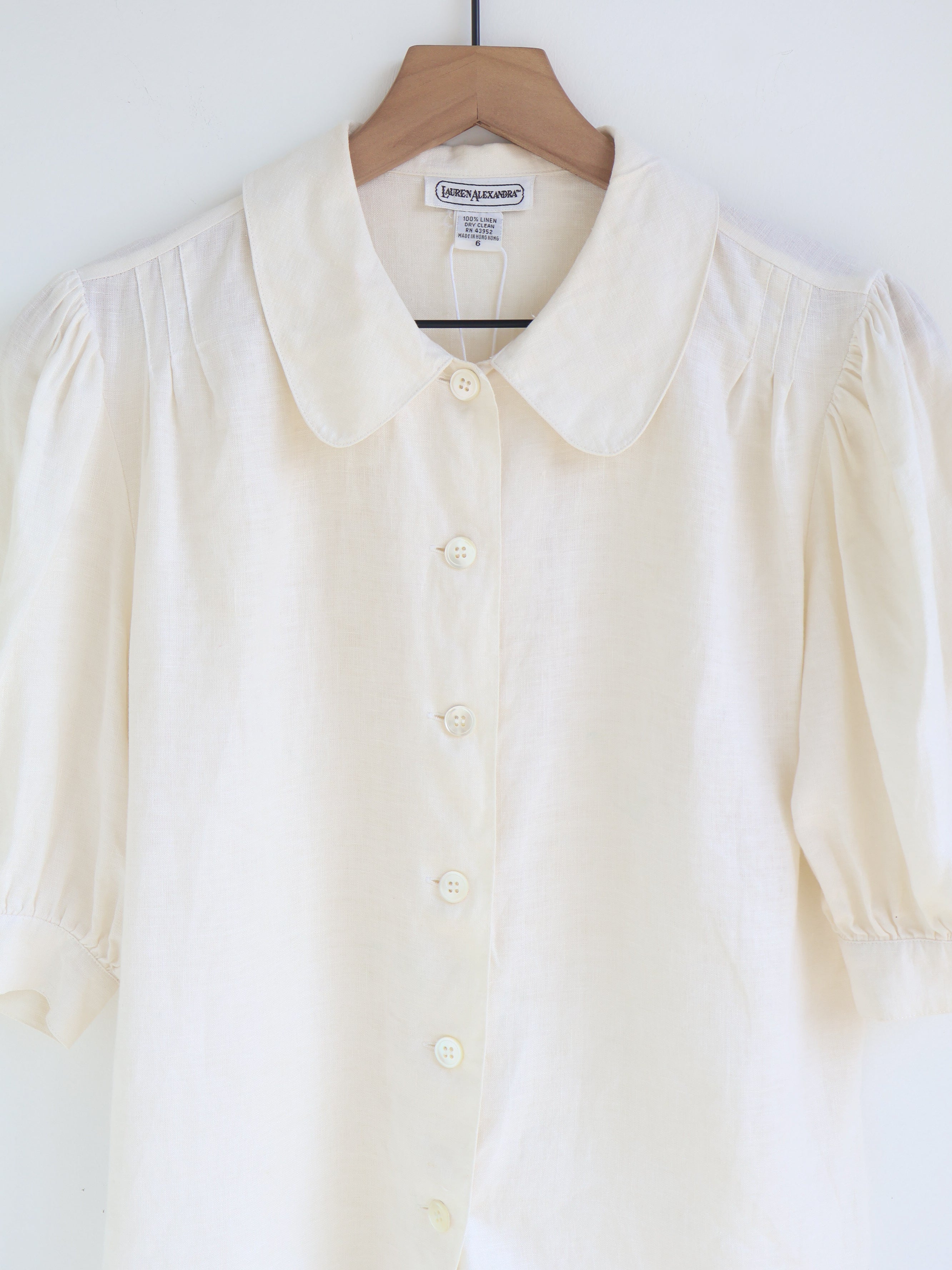 Vintage Ivory Linen Peter Pan Collar Blouse