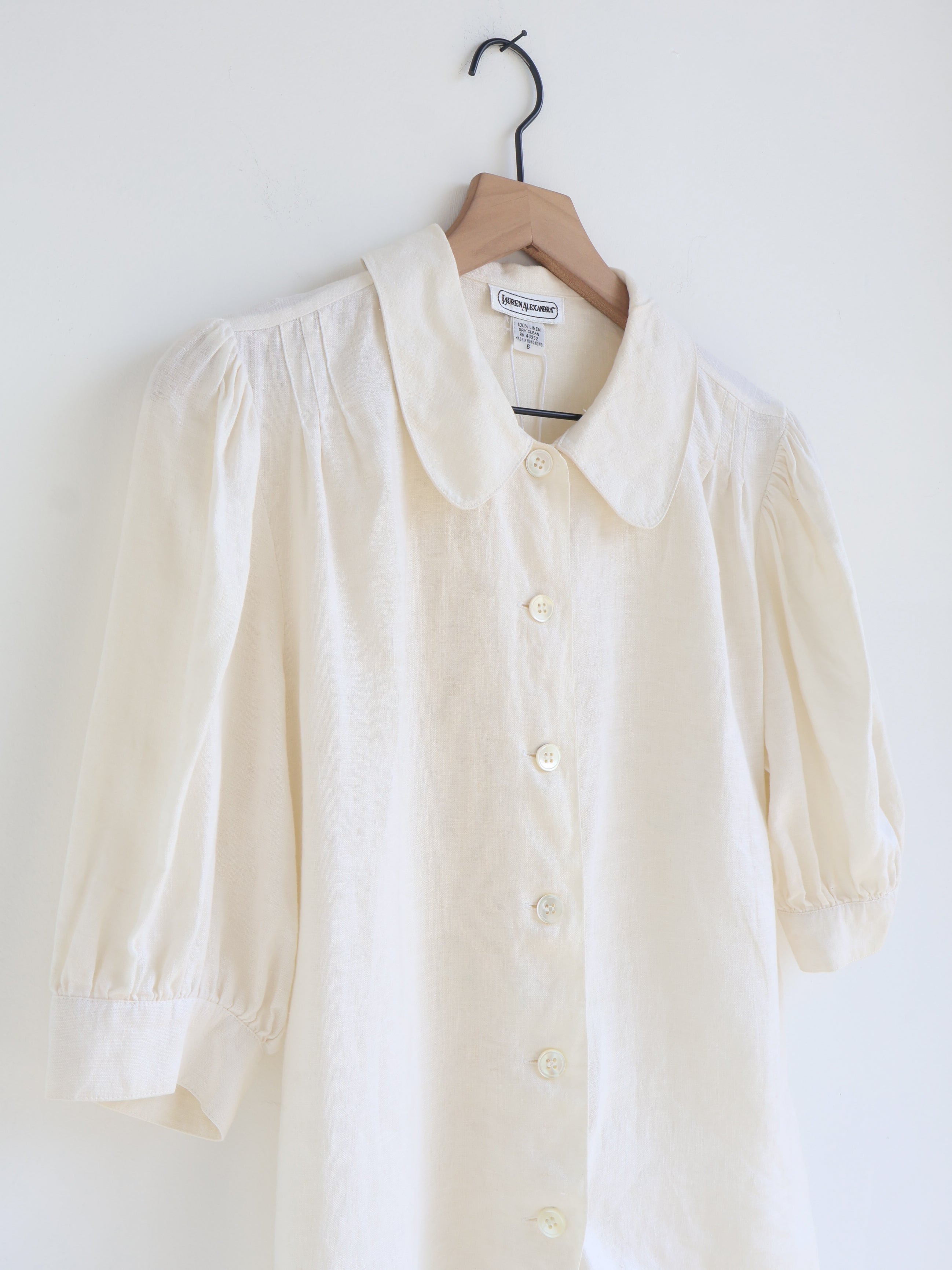 Vintage Ivory Linen Peter Pan Collar Blouse