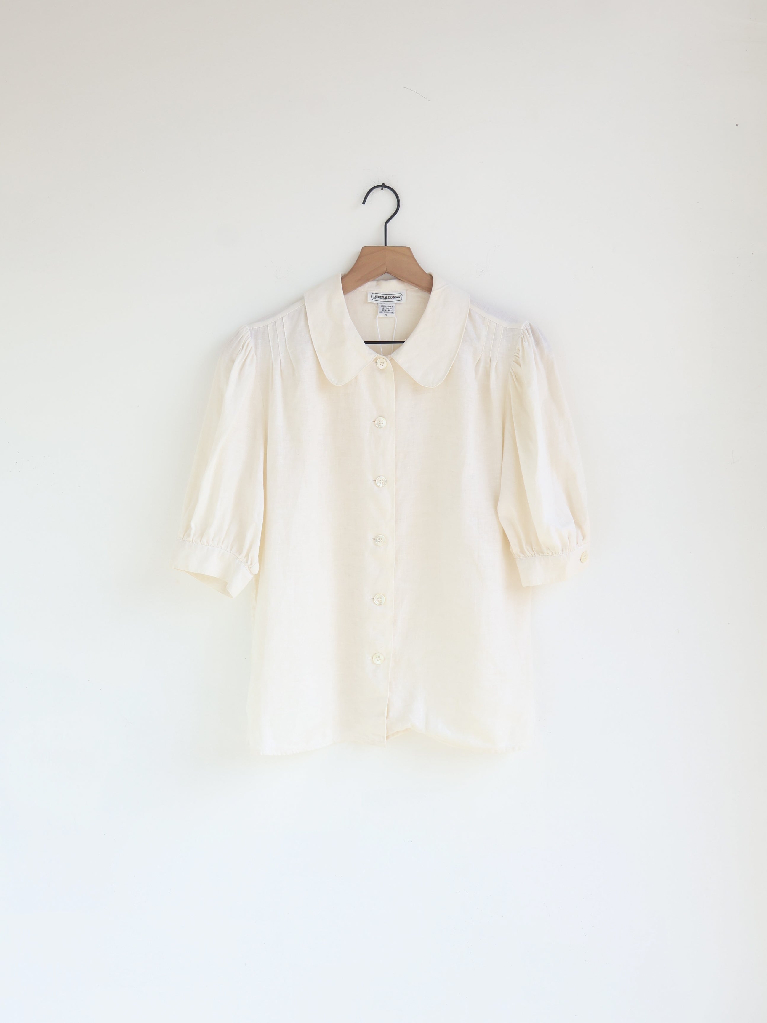 Vintage Ivory Linen Peter Pan Collar Blouse