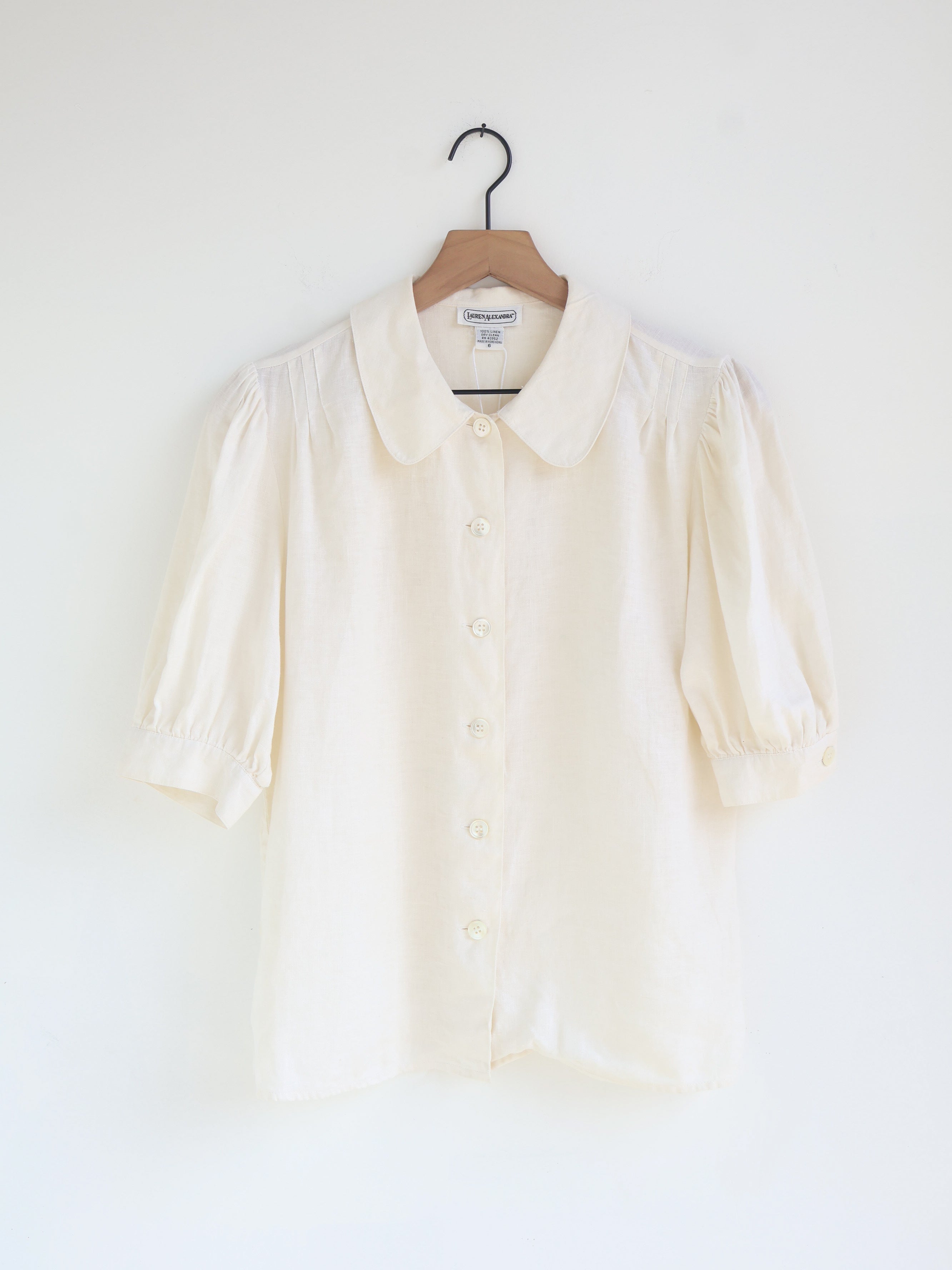 Vintage Ivory Linen Peter Pan Collar Blouse