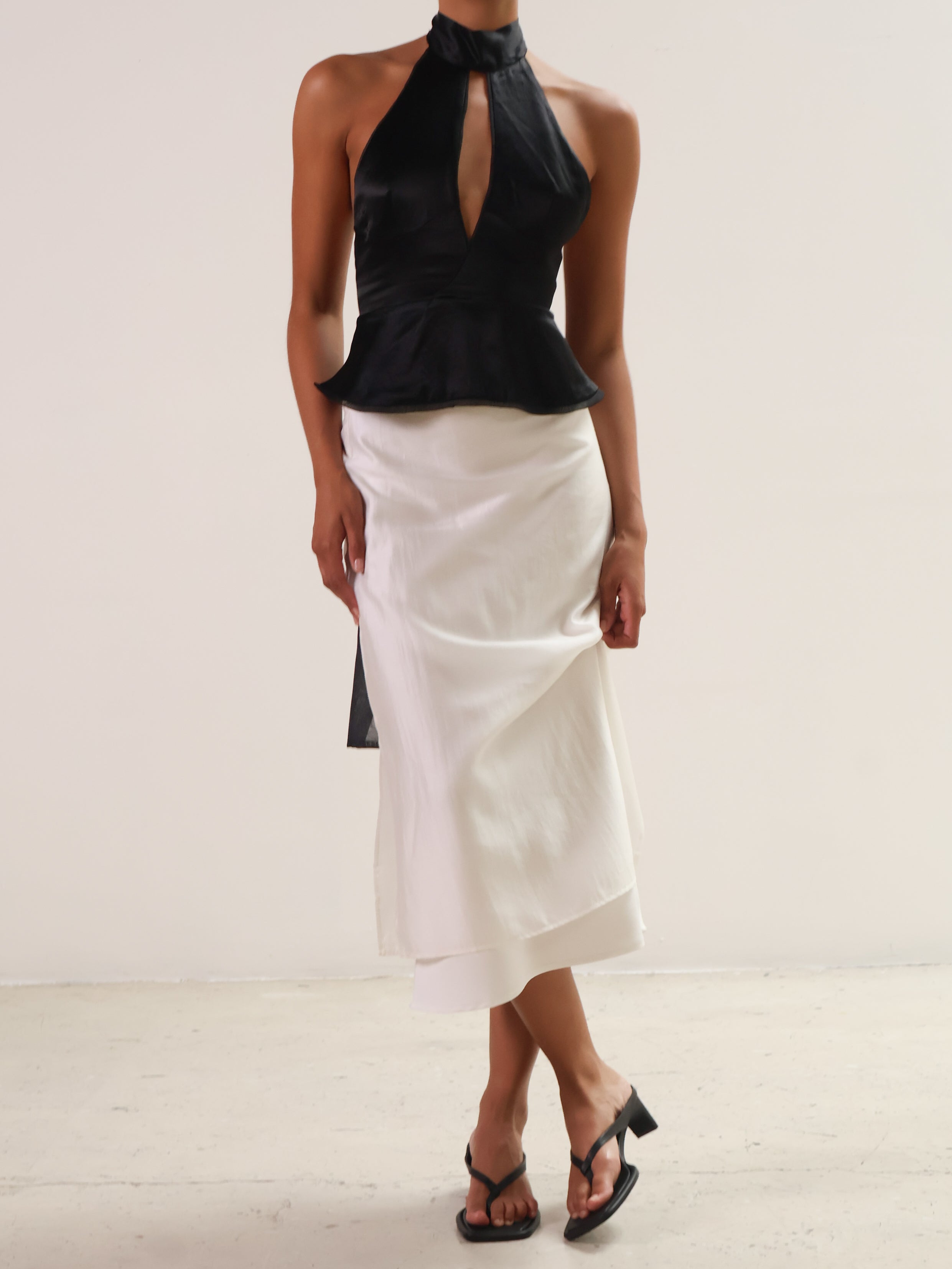 White Layered Fabrics Midi Skirt