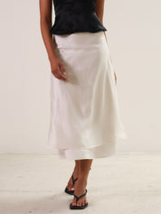 White Layered Fabrics Midi Skirt