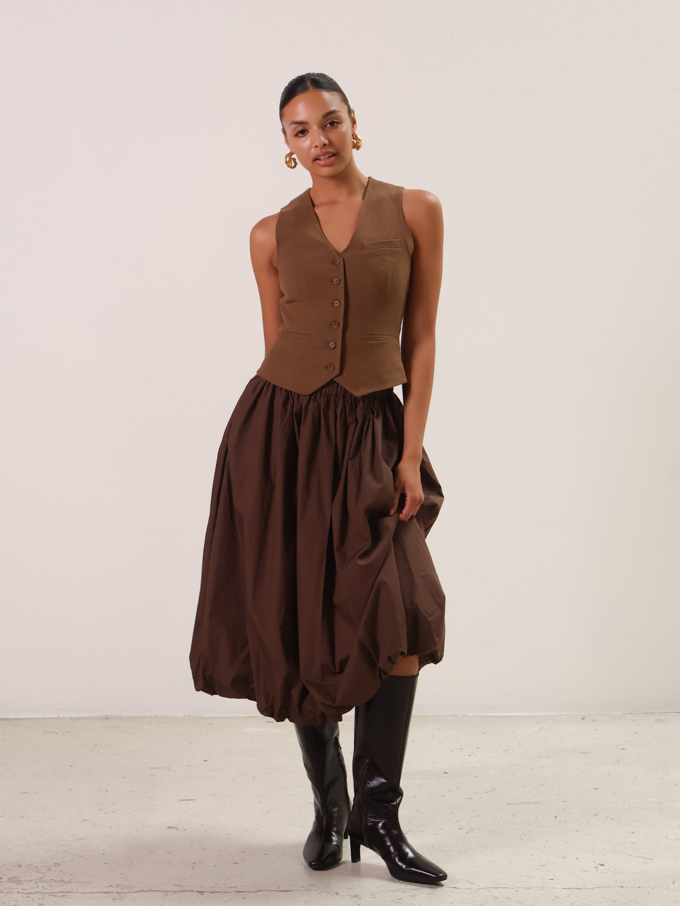 Brown Bella Midi Bubble Skirt