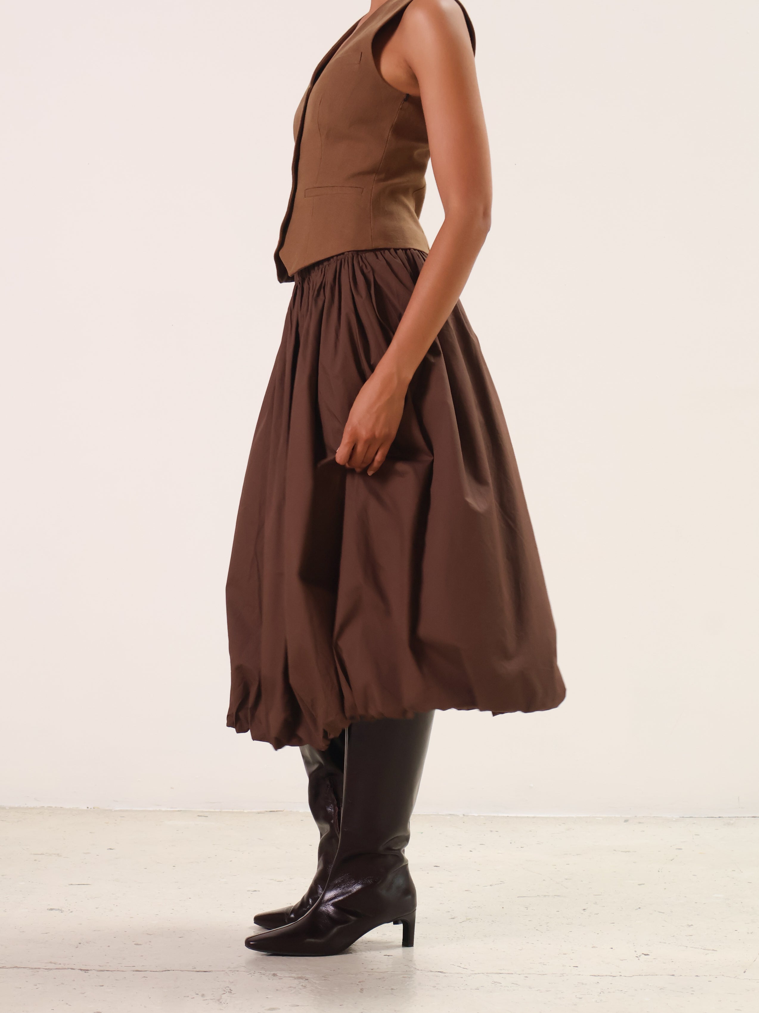 Brown Bella Midi Bubble Skirt