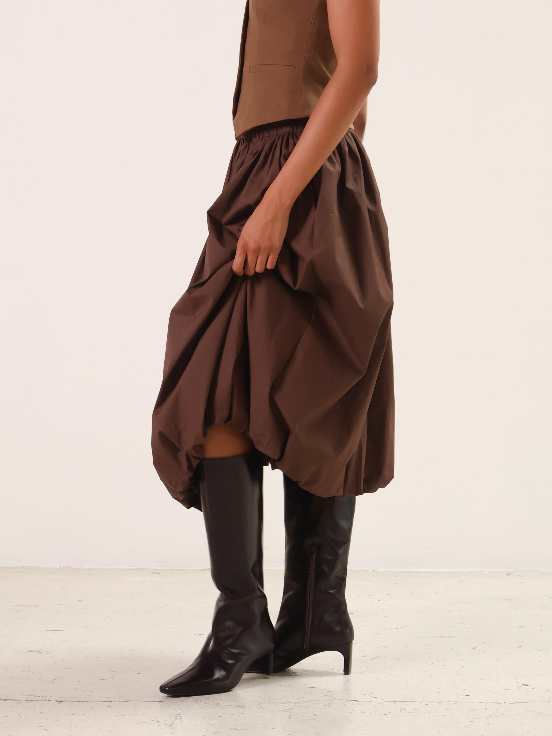 Brown Bella Midi Bubble Skirt