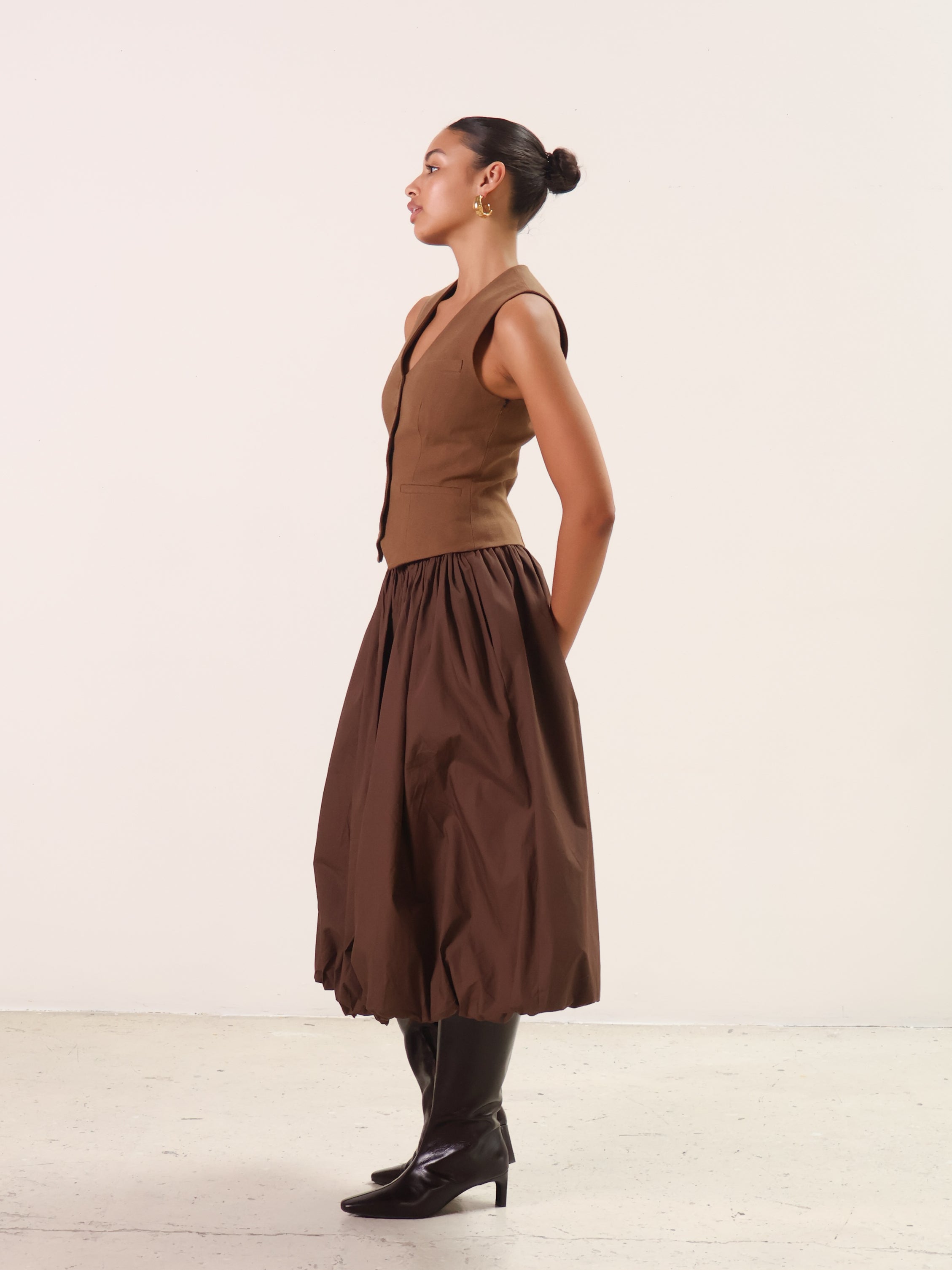 Brown Bella Midi Bubble Skirt