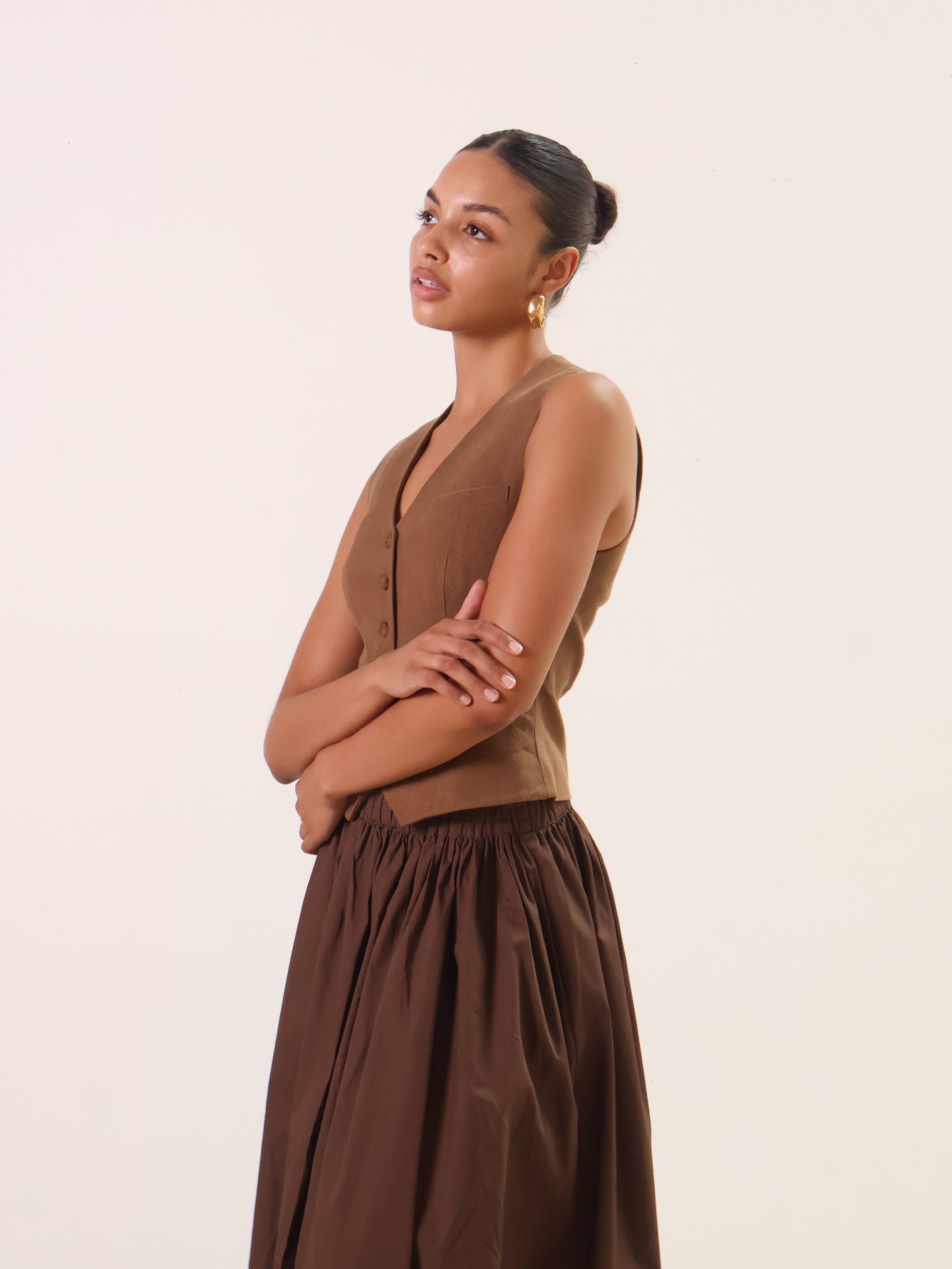 Brown Bella Midi Bubble Skirt