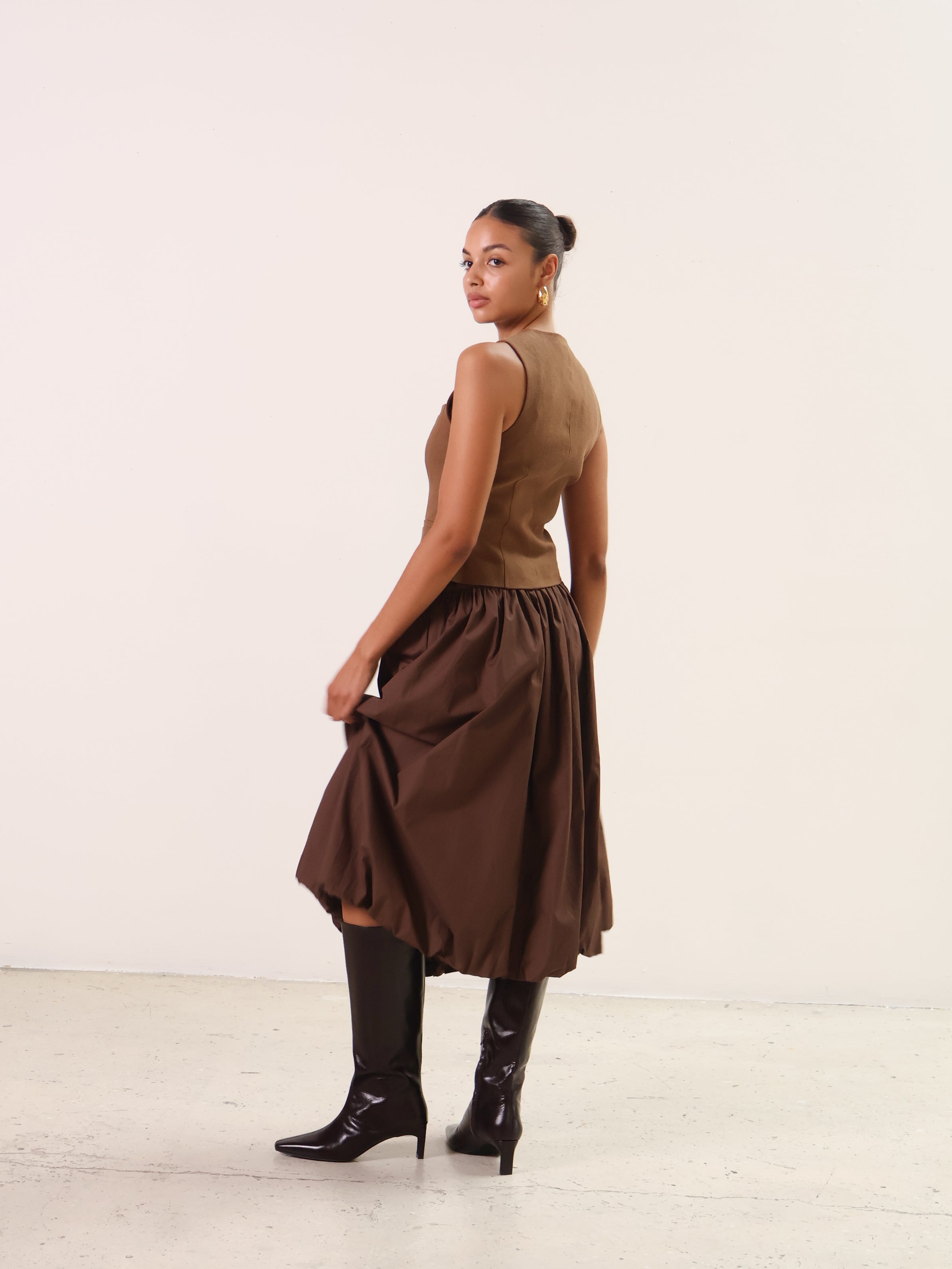 Brown Bella Midi Bubble Skirt