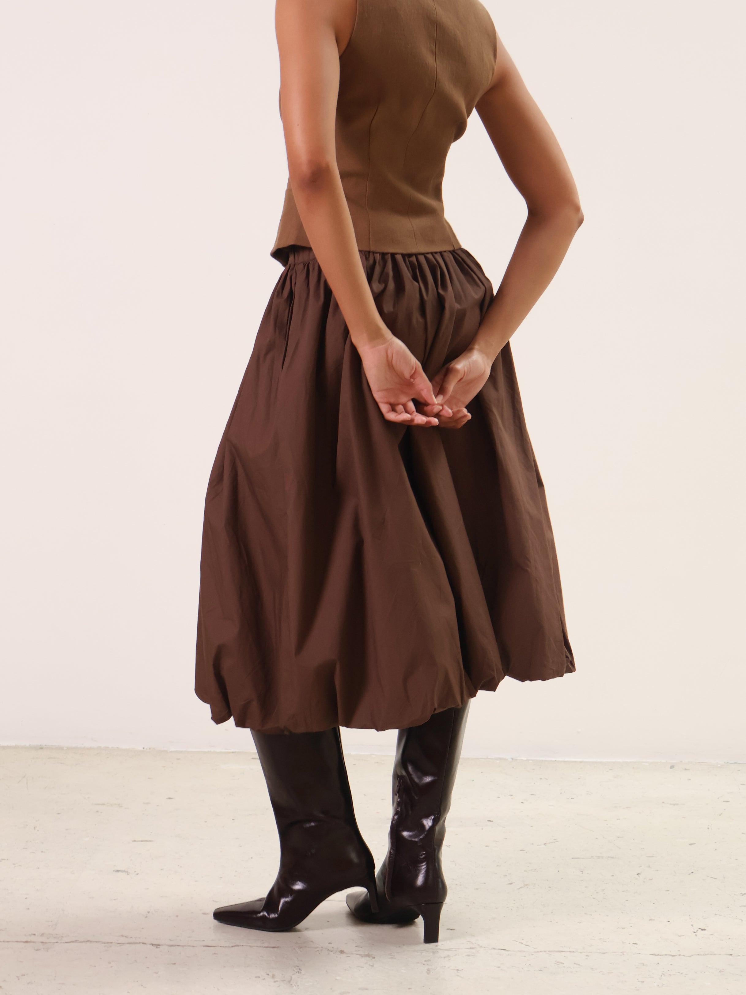 Brown Bella Midi Bubble Skirt