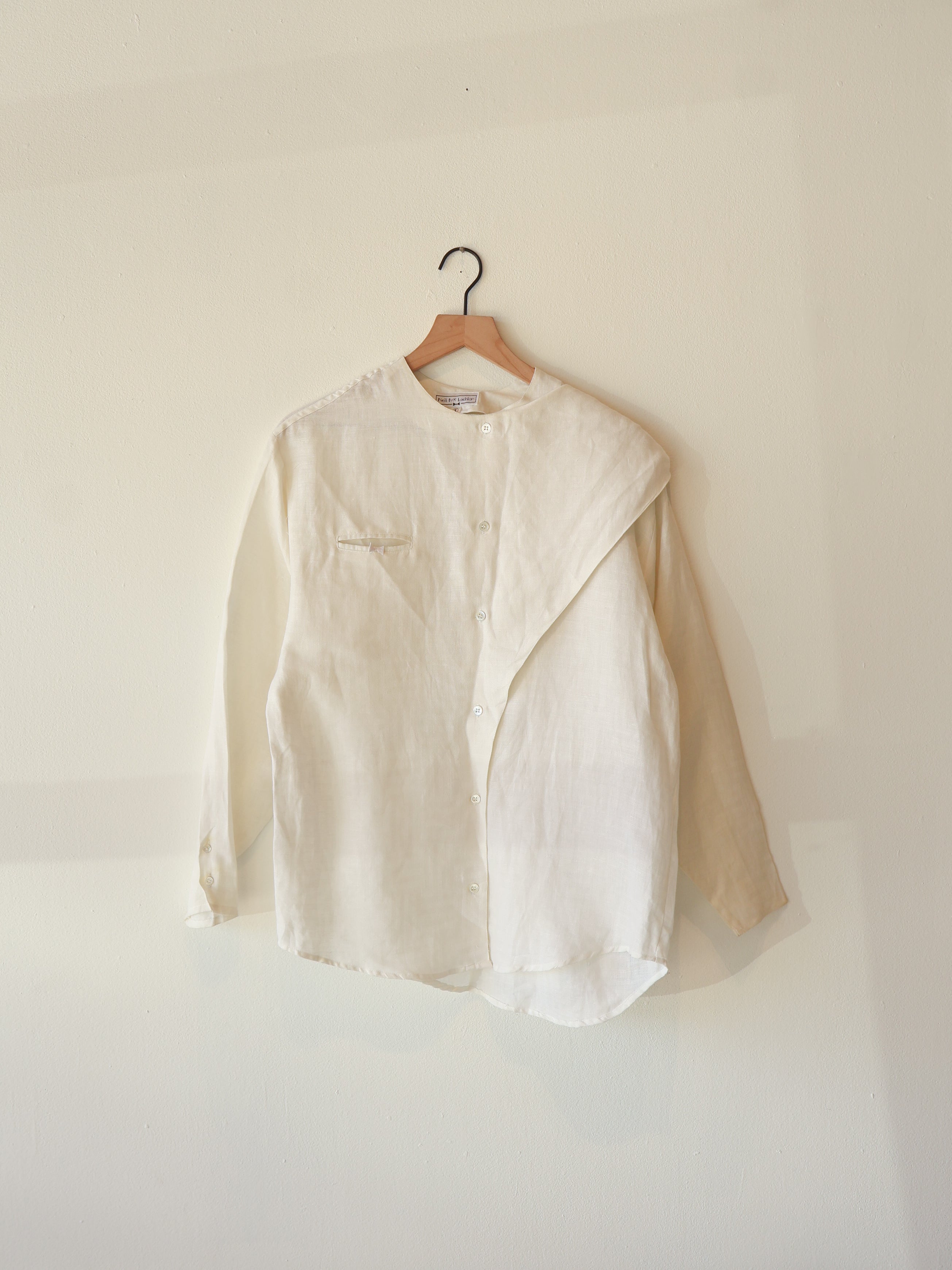 Vintage White Linen Top with Scarf Overlay