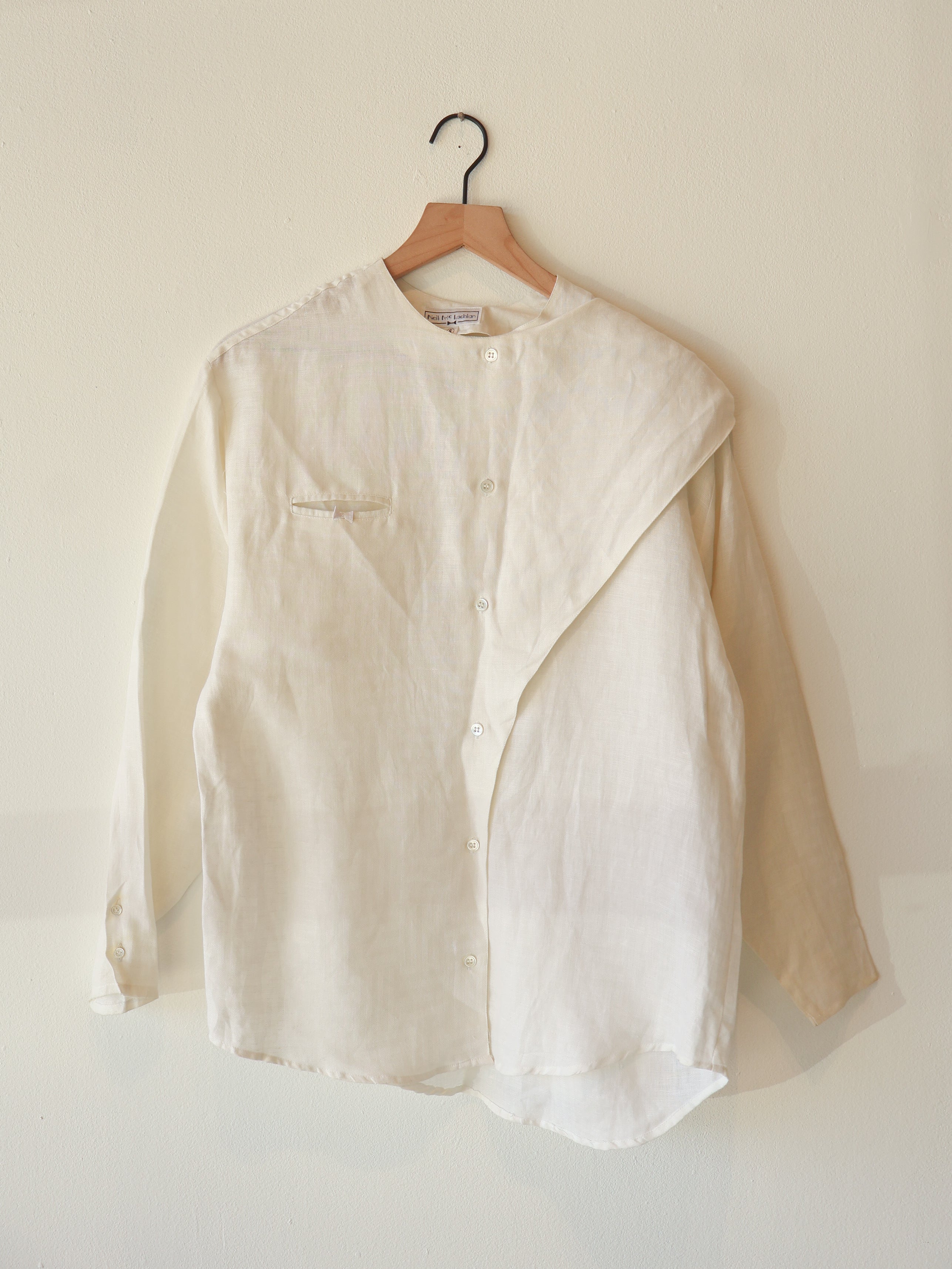 Vintage White Linen Top with Scarf Overlay