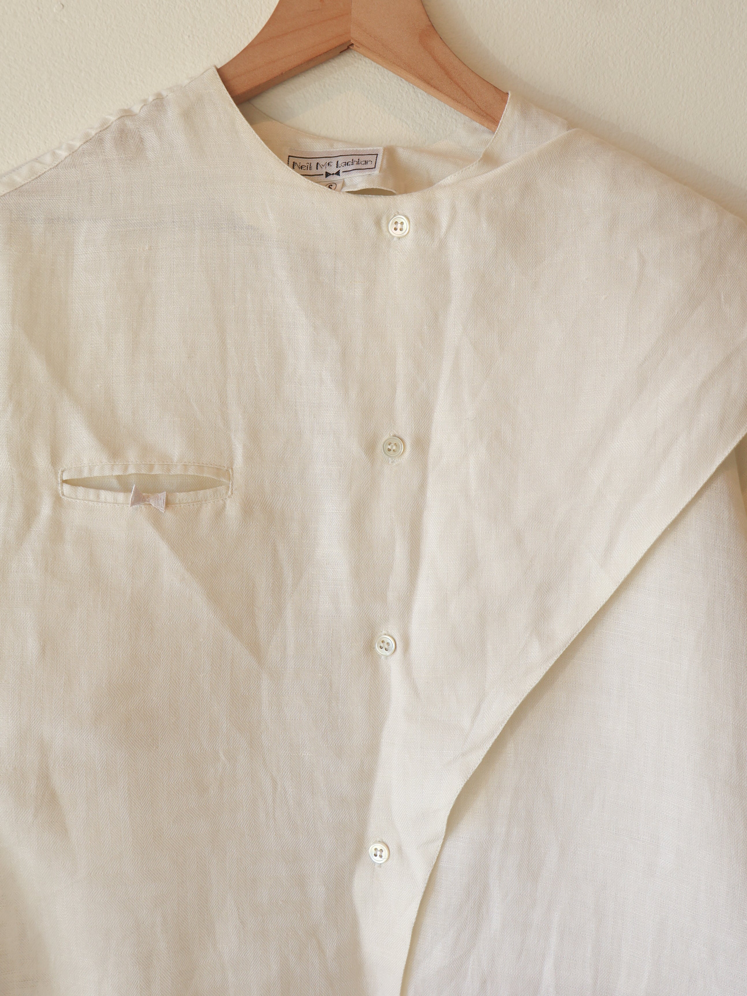 Vintage White Linen Top with Scarf Overlay