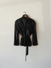 Vintage Black Leather Belted Jacket