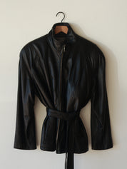 Vintage Black Leather Belted Jacket