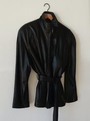 Vintage Black Leather Belted Jacket