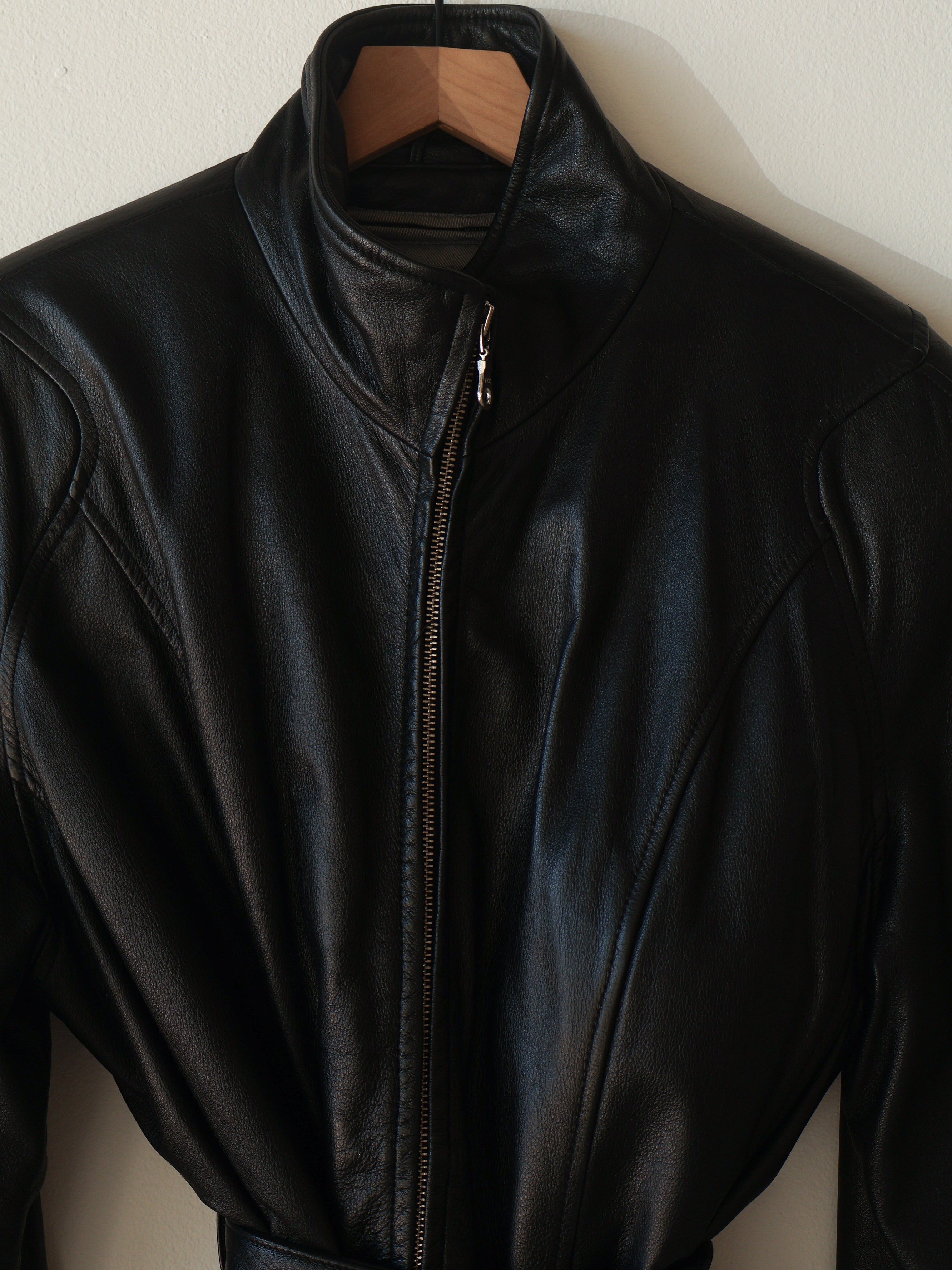 Vintage Black Leather Belted Jacket