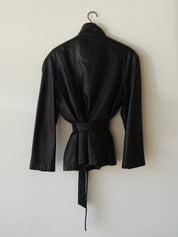 Vintage Black Leather Belted Jacket