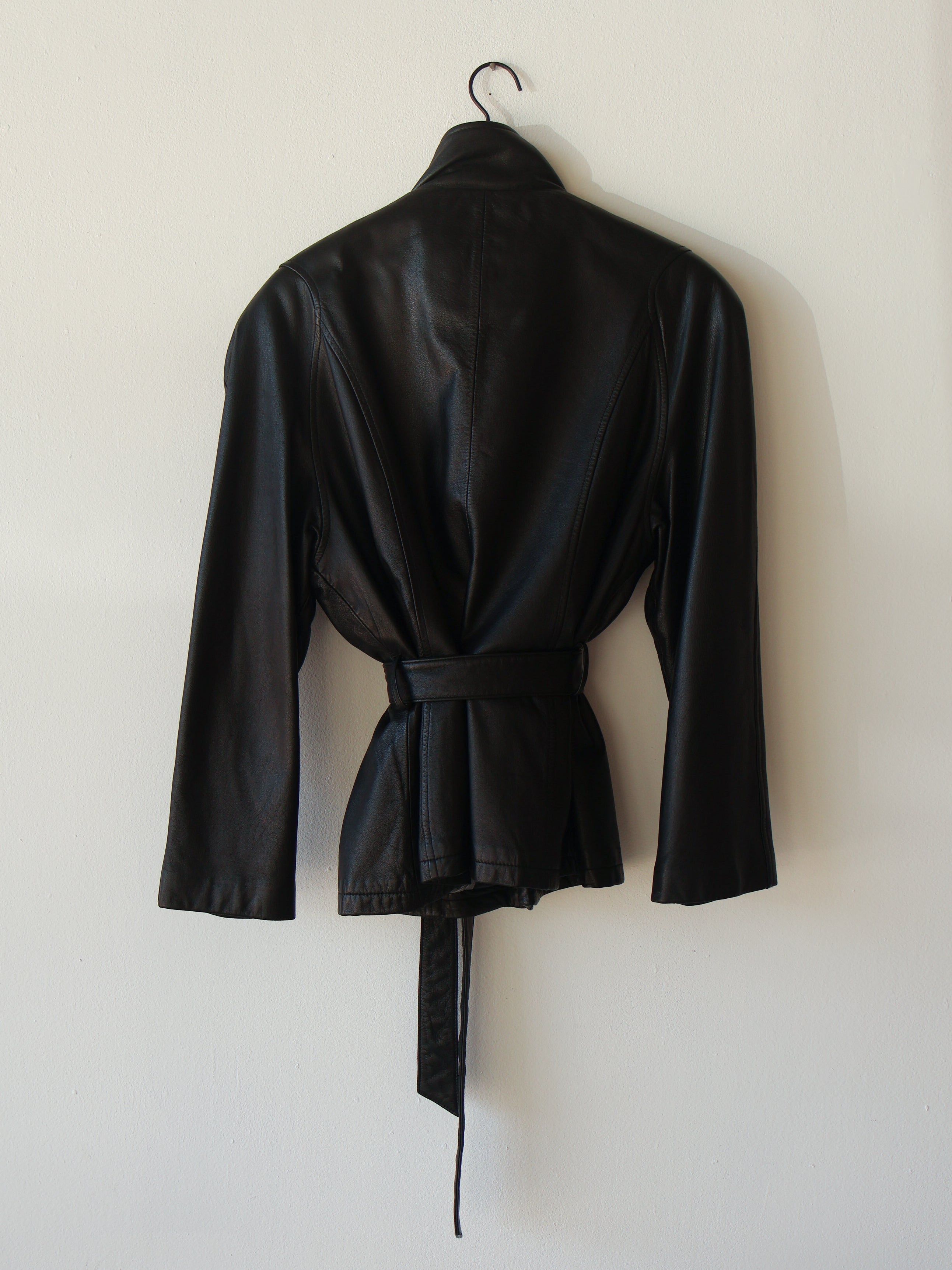 Vintage Black Leather Belted Jacket