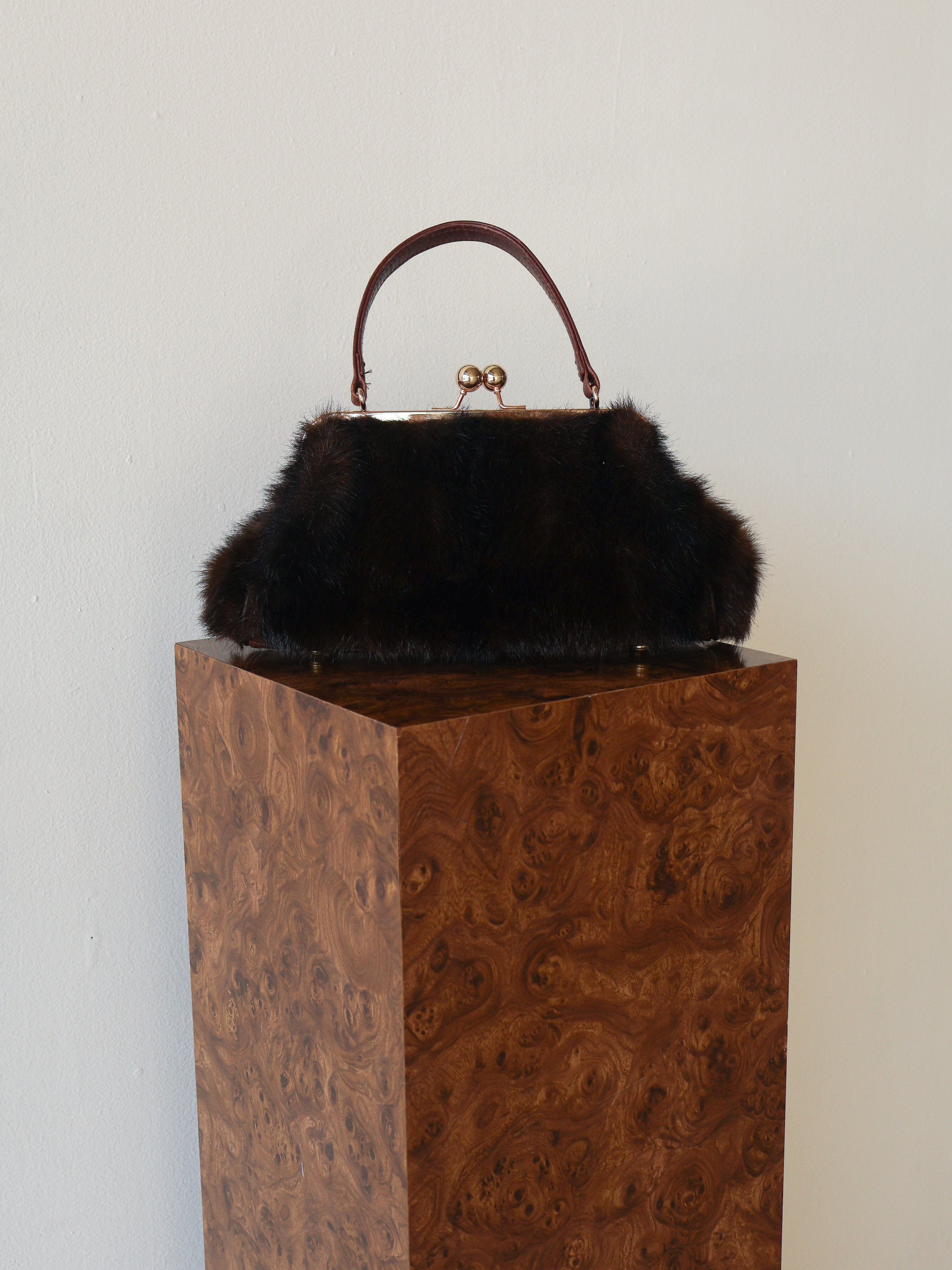 Vintage Dark Brown Faux Fur Handbag