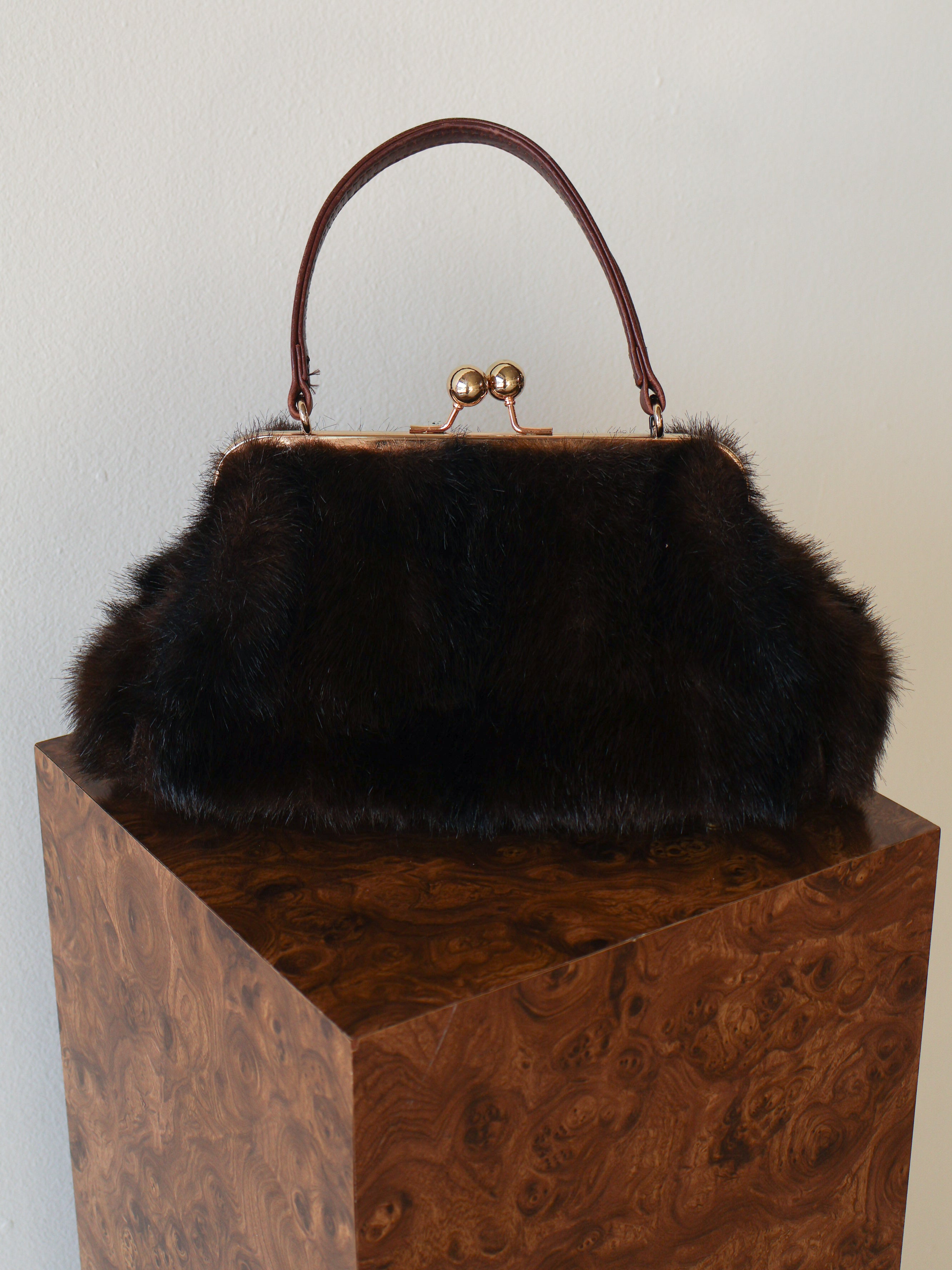 Vintage Dark Brown Faux Fur Handbag