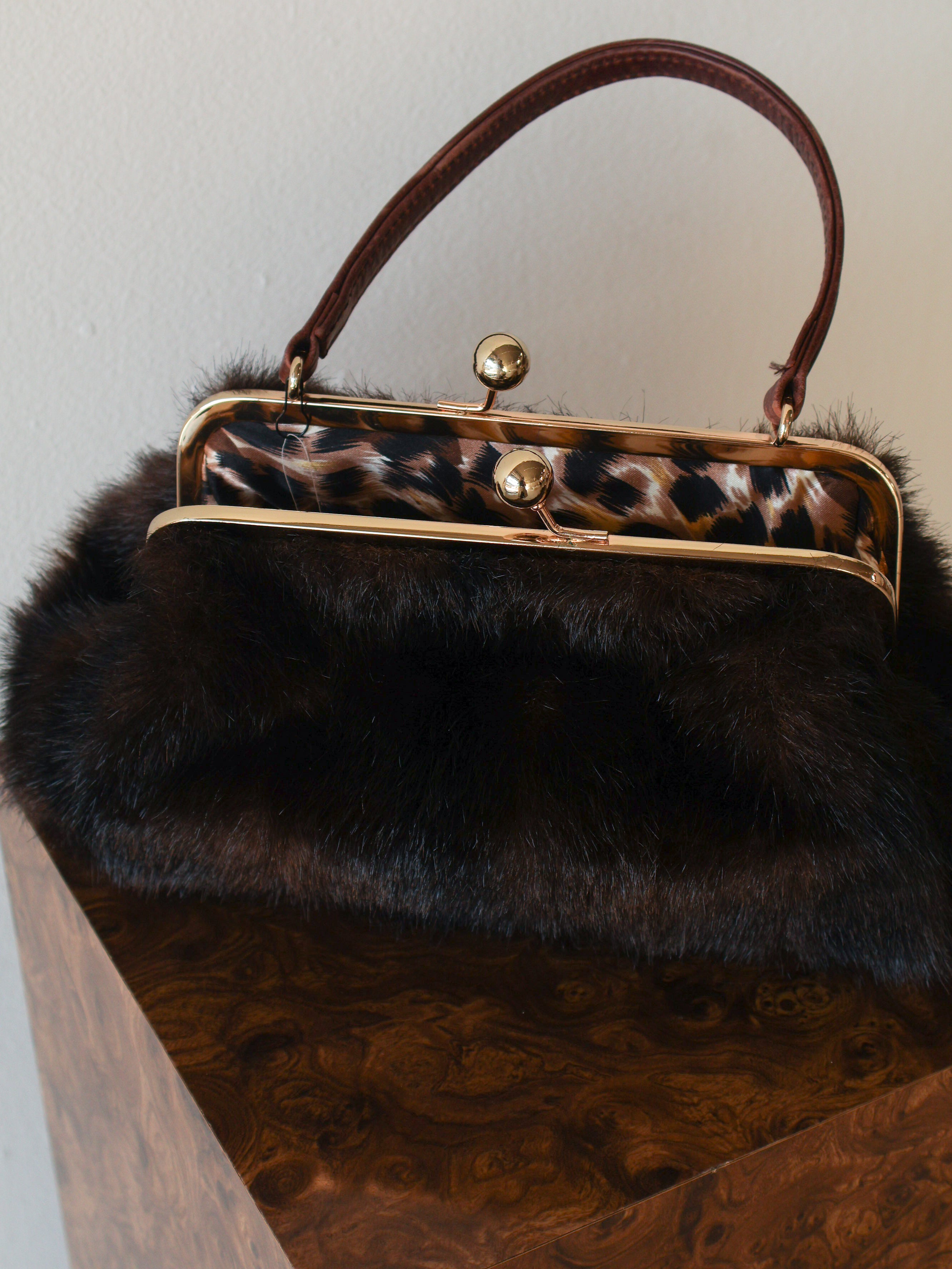 Vintage Dark Brown Faux Fur Handbag
