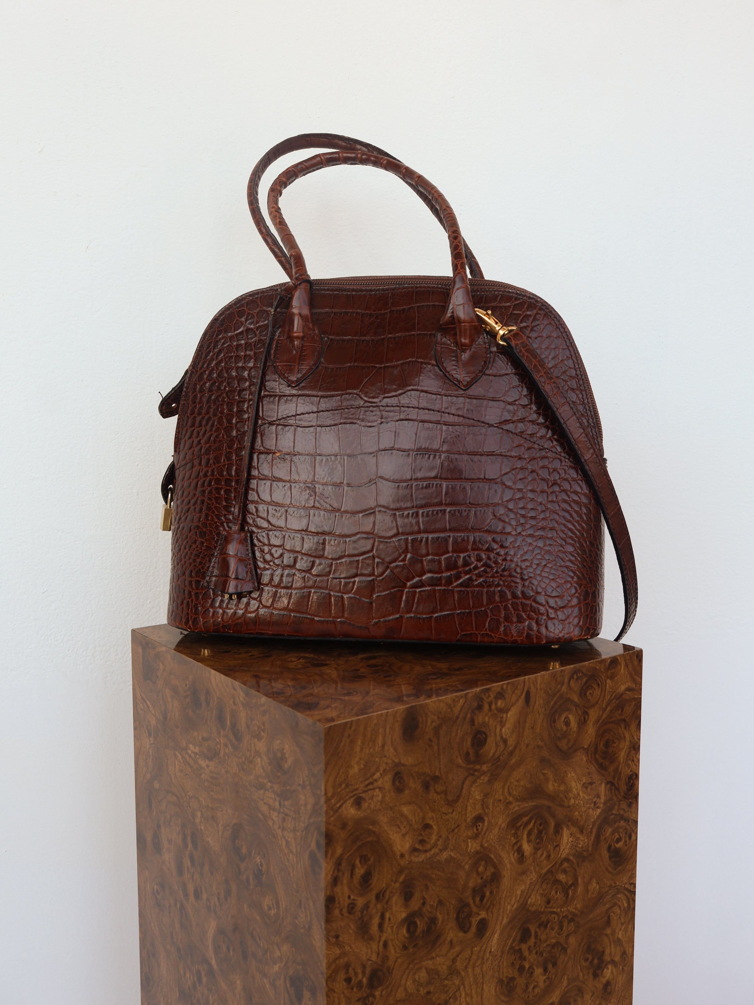 Vintage Croc Embossed Italian Leather Bag