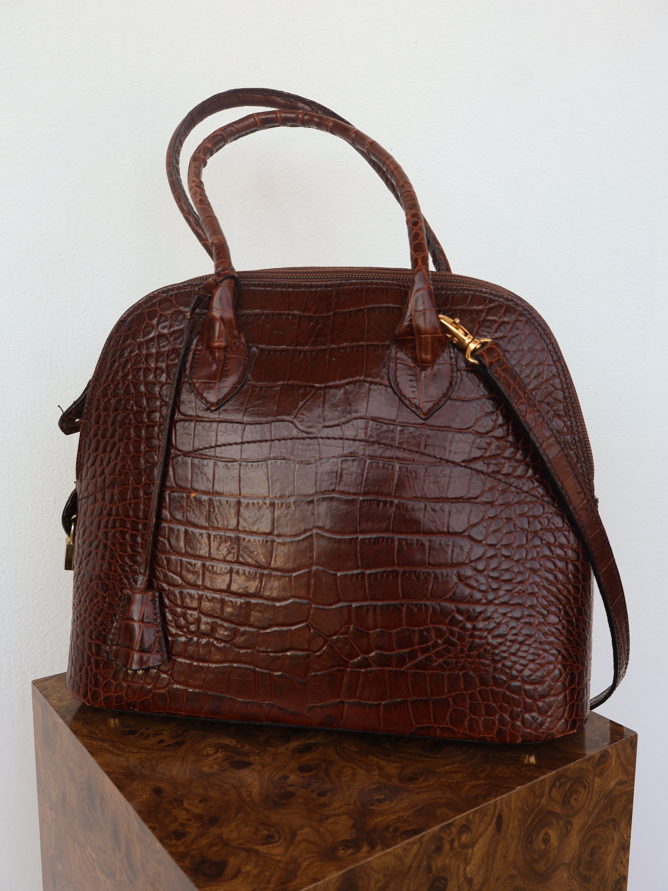 Vintage Croc Embossed Italian Leather Bag