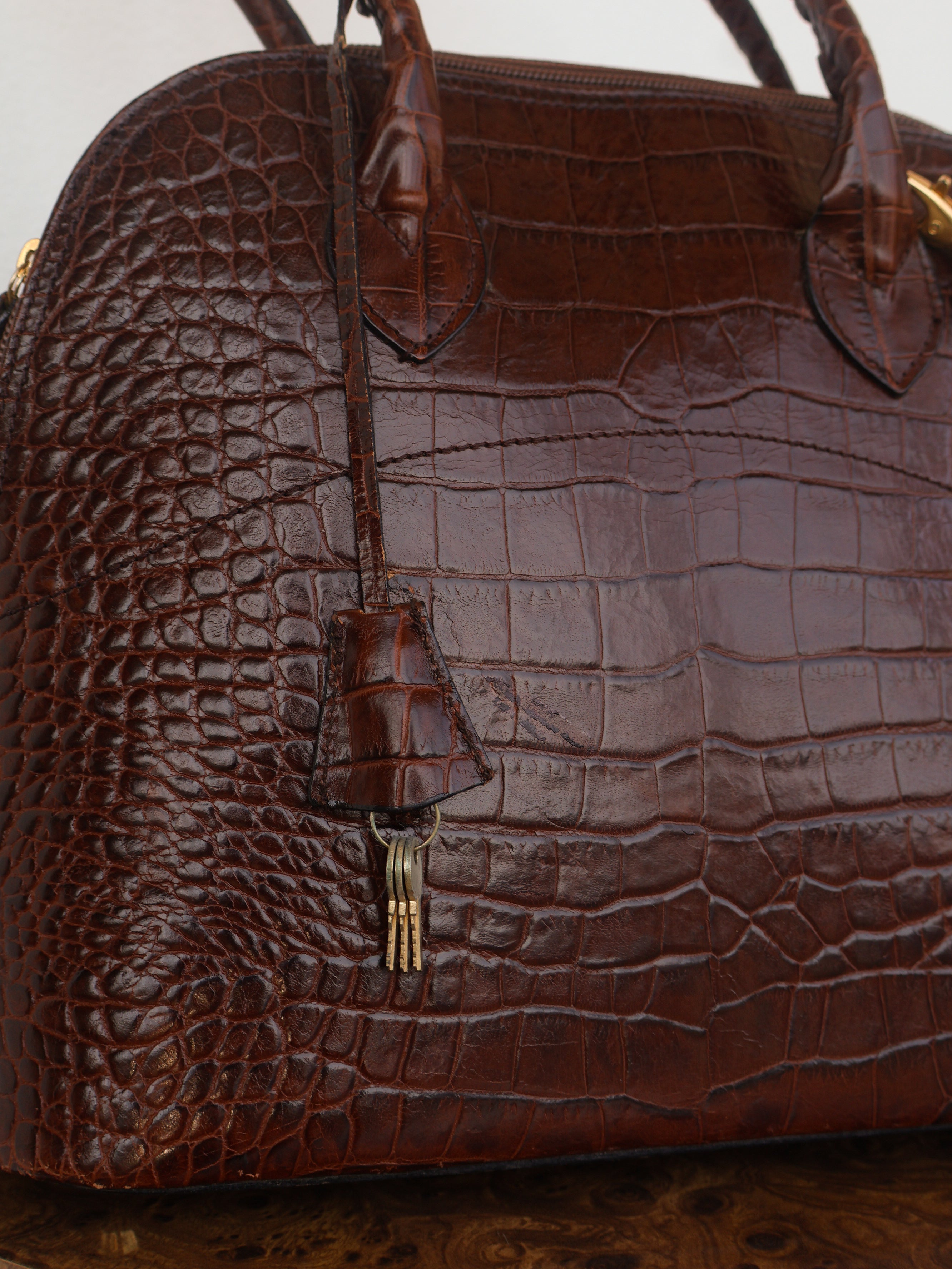 Vintage Croc Embossed Italian Leather Bag