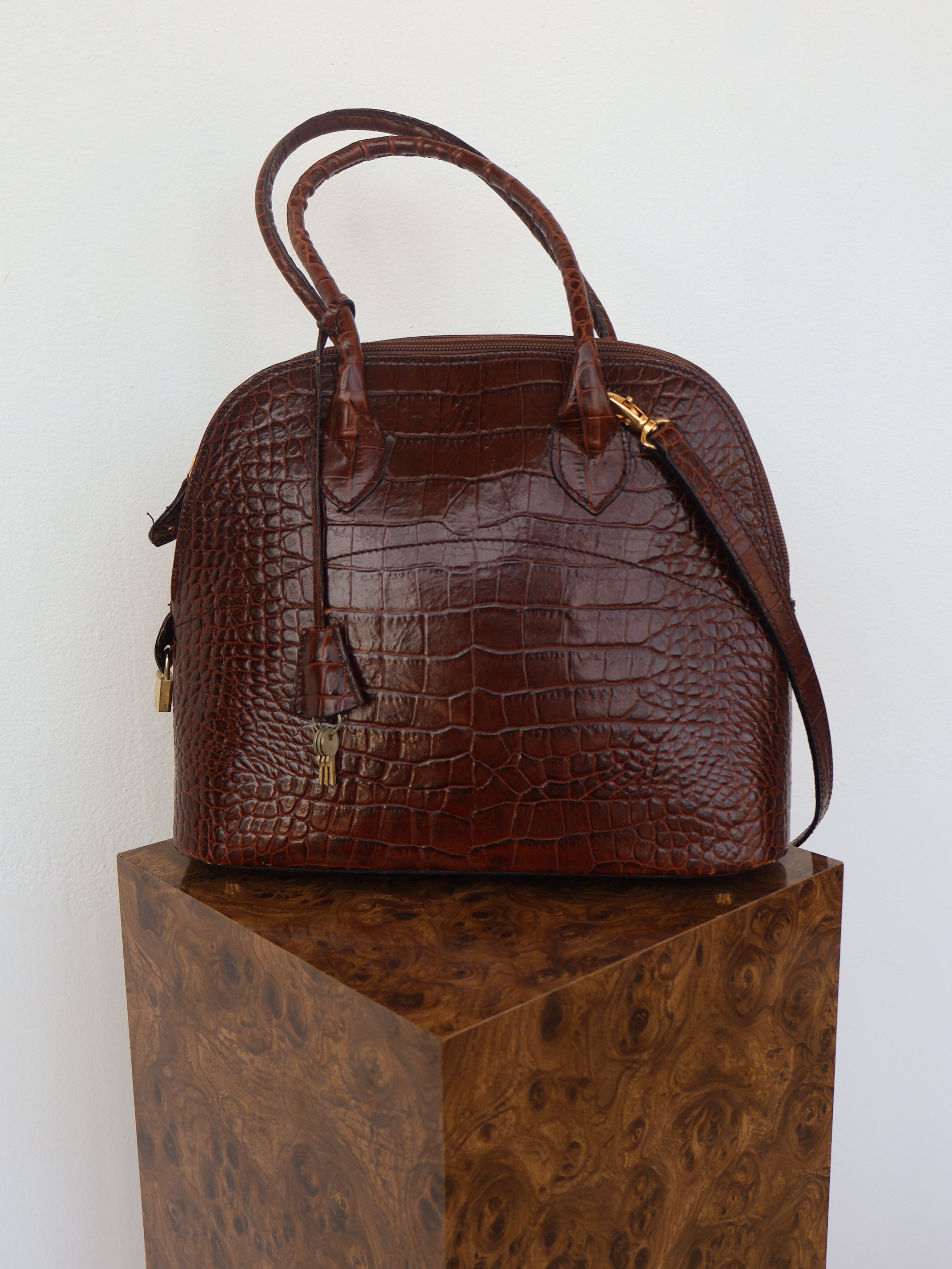 Vintage Croc Embossed Italian Leather Bag