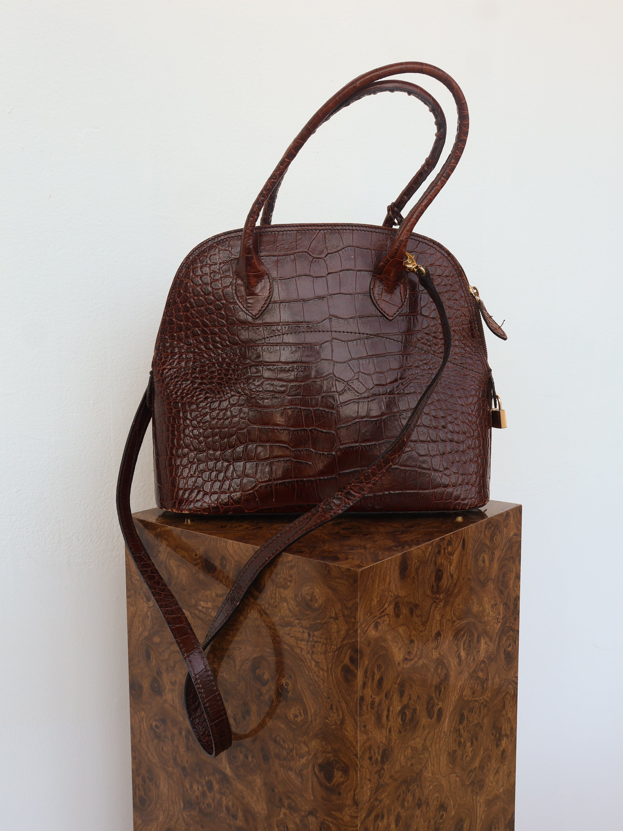 Vintage Croc Embossed Italian Leather Bag
